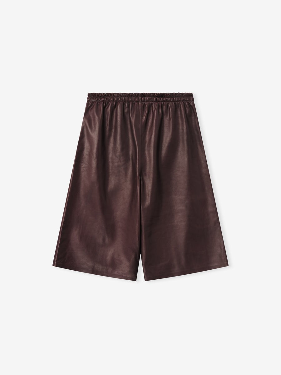 Womens Leather Drawstring Shorts Maroon / XS view 2