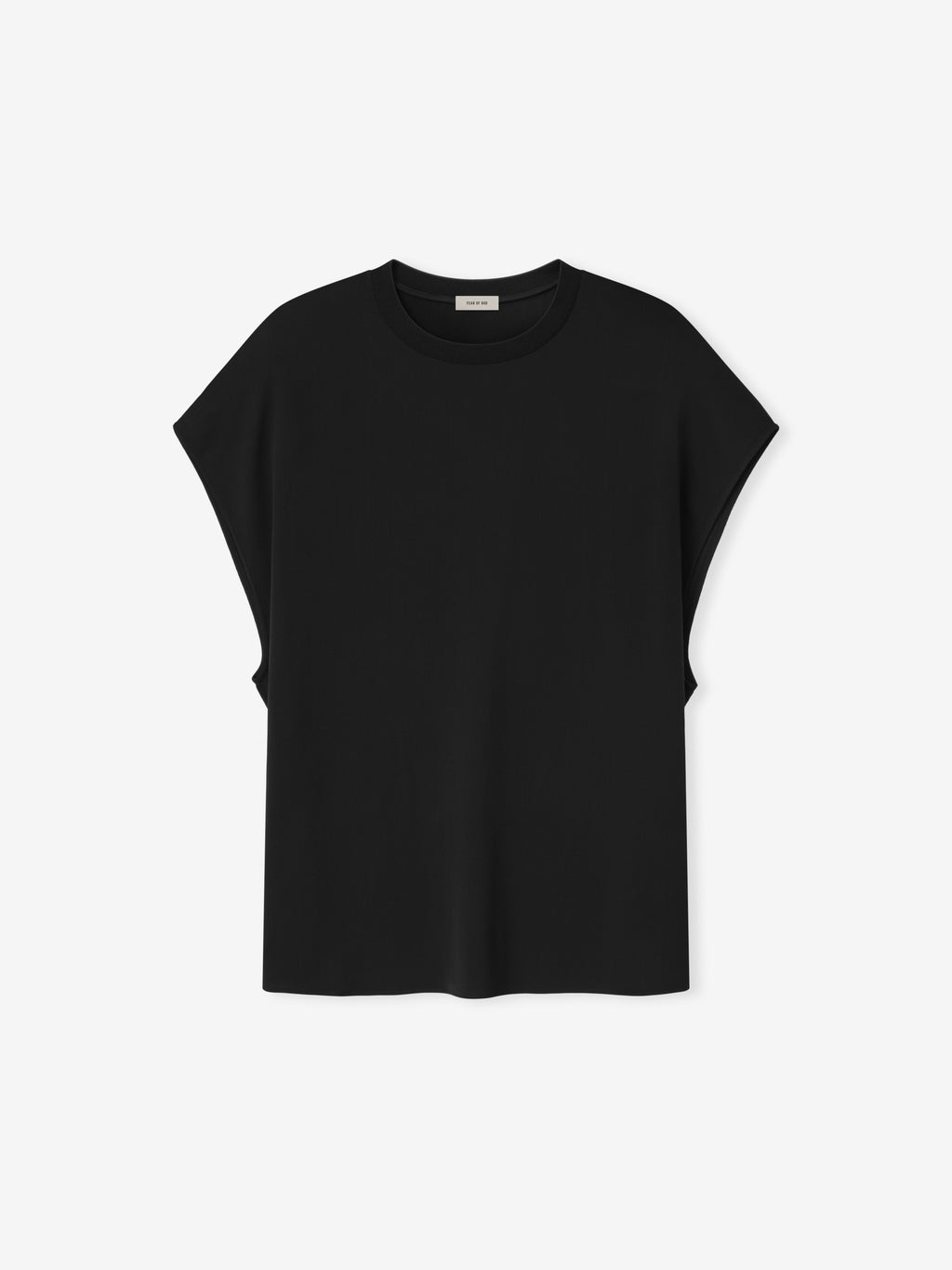 black sleeveless women's tee made from lightweight wool viscose with rib-knit collar and relaxed fit