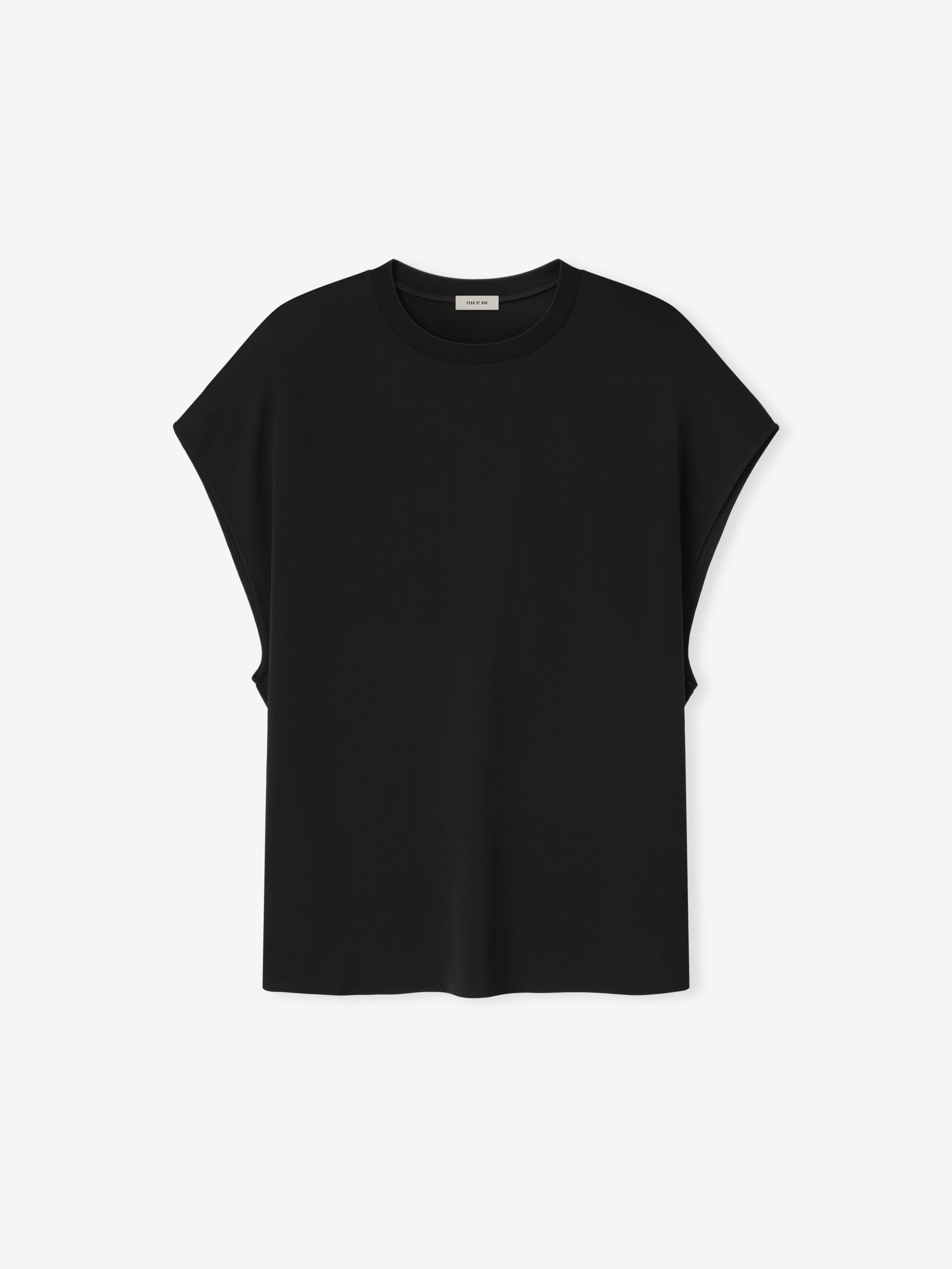 black sleeveless women's tee made from lightweight wool viscose with rib-knit collar and relaxed fit