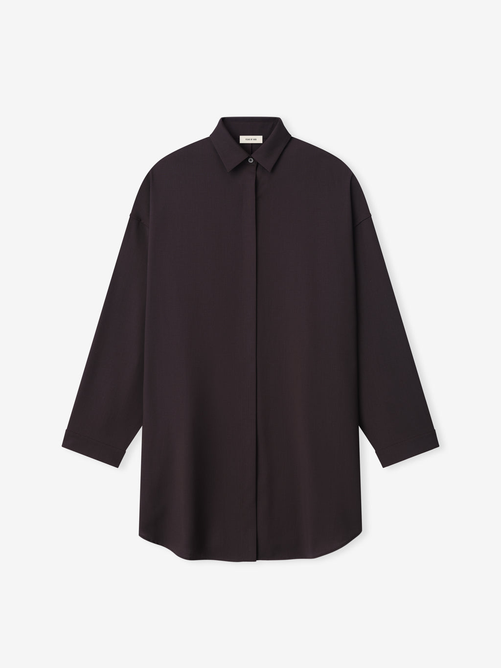 dark relaxed fit women's shirt in lightweight wool canvas with hidden button placket and small cuffs