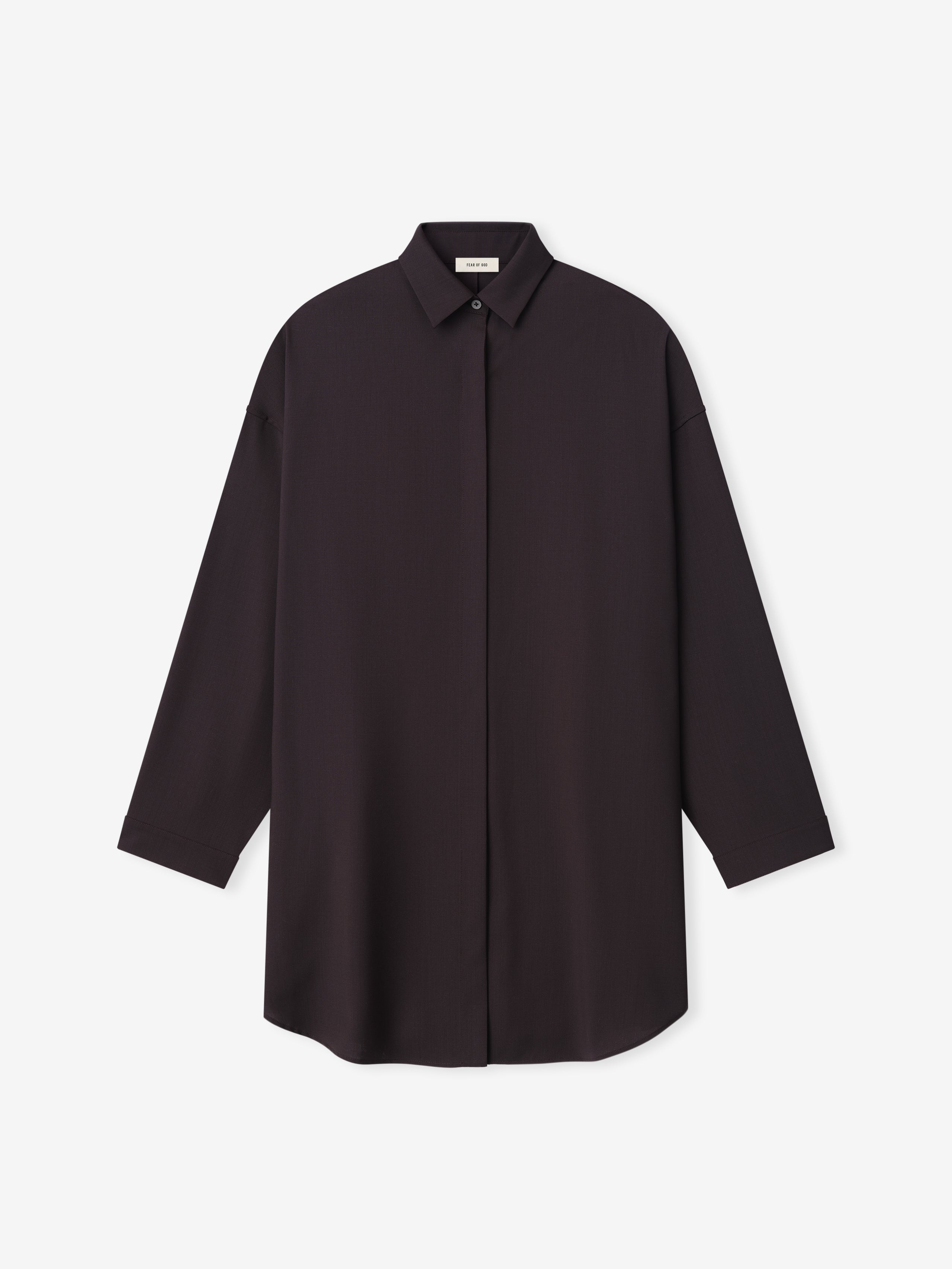 dark relaxed fit women's shirt in lightweight wool canvas with hidden button placket and small cuffs