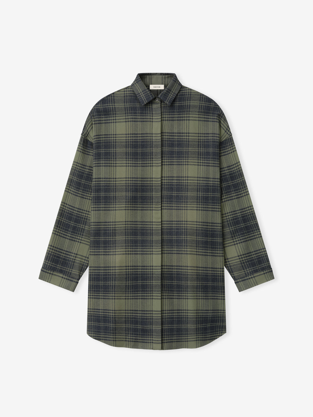 green and black plaid women's relaxed fit cotton flannel shirt with hidden button placket and classic collar