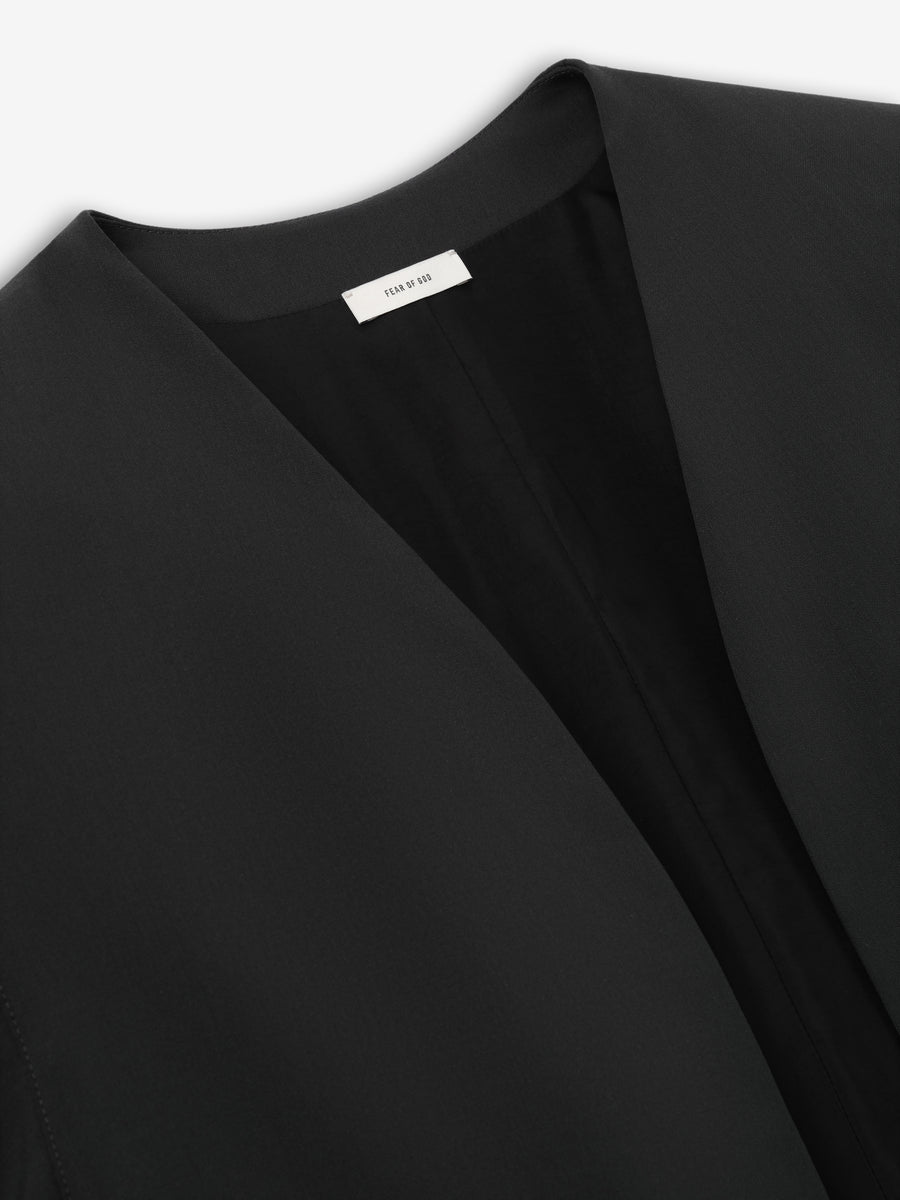 Womens Superfine Wool Twill Collarless Jacket Off Black / 36 view 4