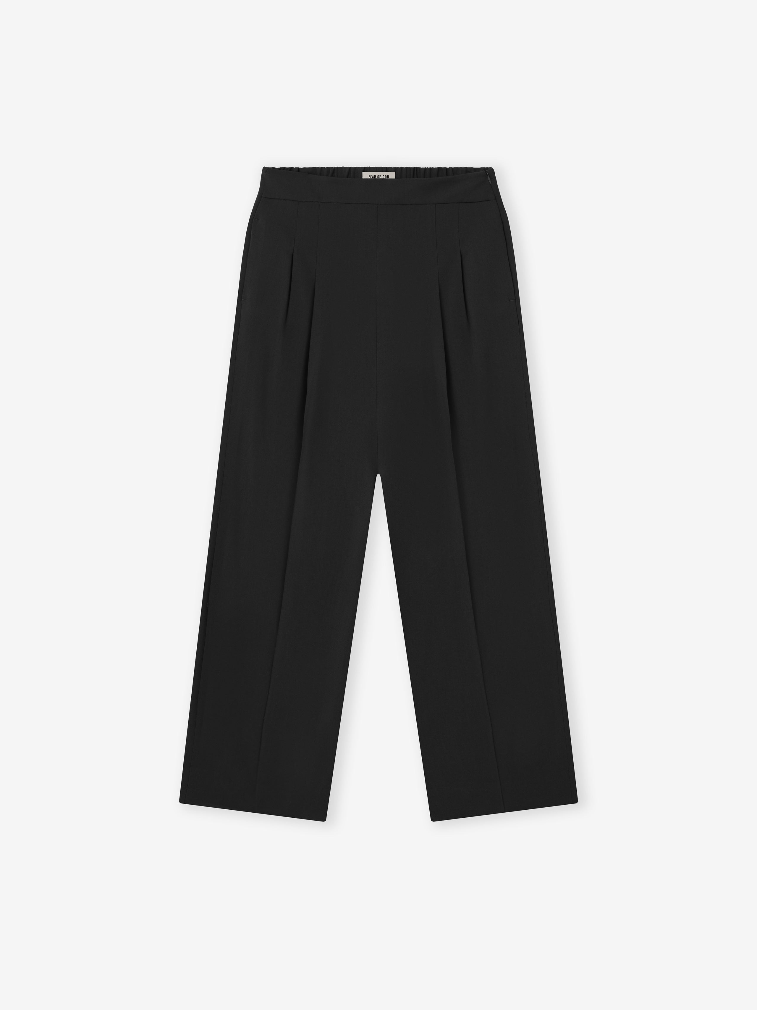 black wide leg pants with high waist and pleated front detail in smooth fabric finish