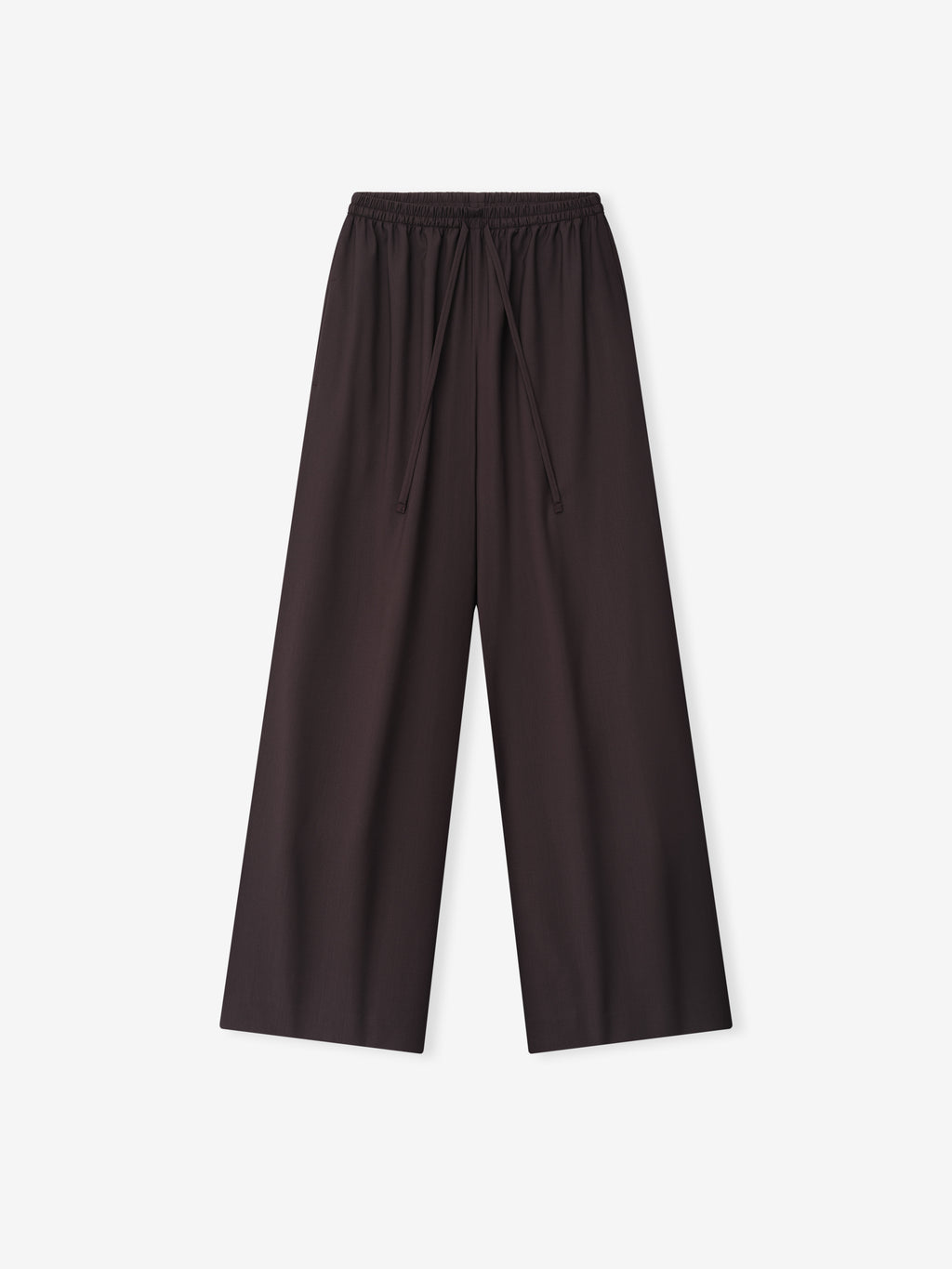 wide-leg superfine wool canvas pants for women with elasticated drawstring waistband in dark color