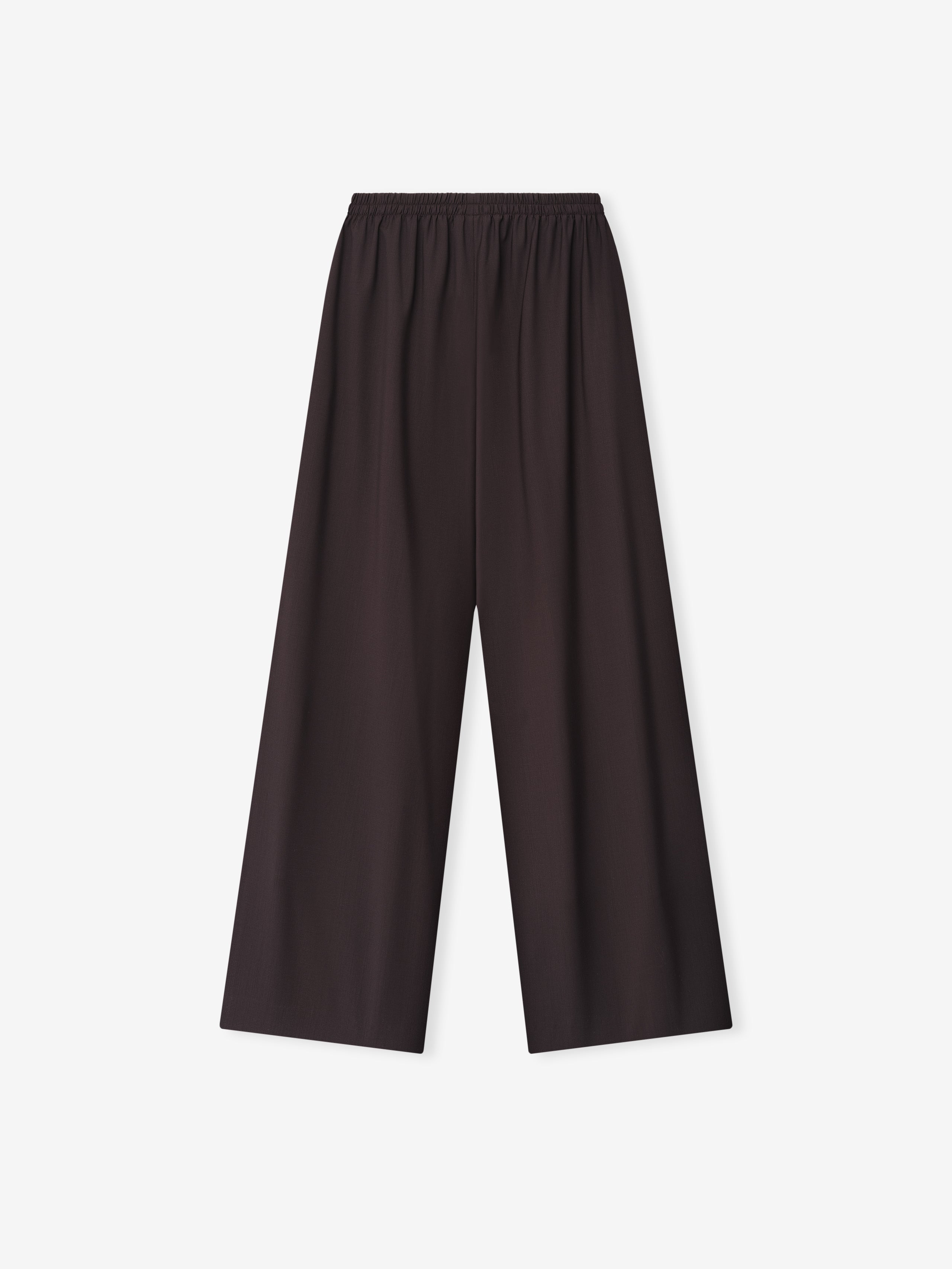 dark superfine wool canvas wide-leg pants for women with elasticated waistband and relaxed fit