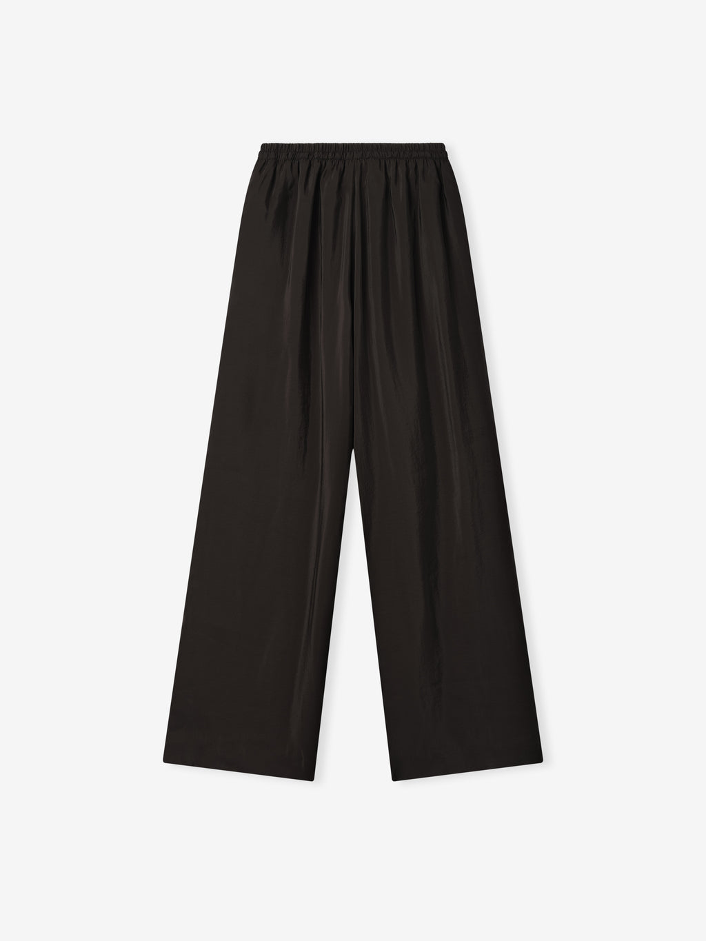 black wide-leg pants for women with elasticated drawstring waistband in lightweight crinkle viscose fabric