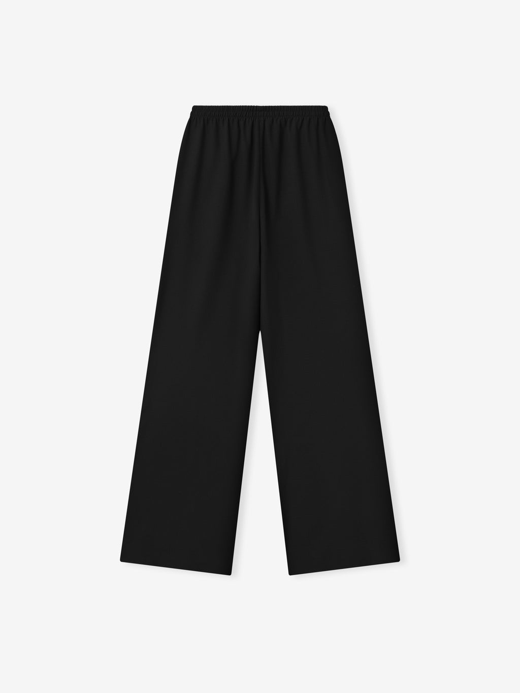 black wide-leg womens pants in lightweight compact rip-stop virgin wool with elasticated waistband