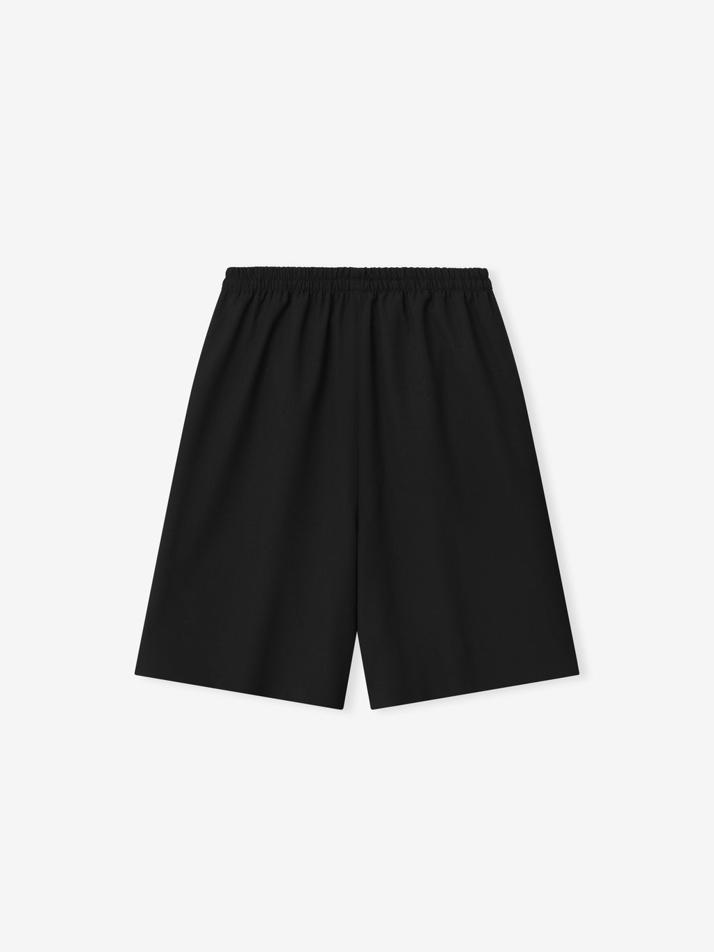black wide-leg womens shorts with elasticated waistband made from lightweight rip-stop virgin wool