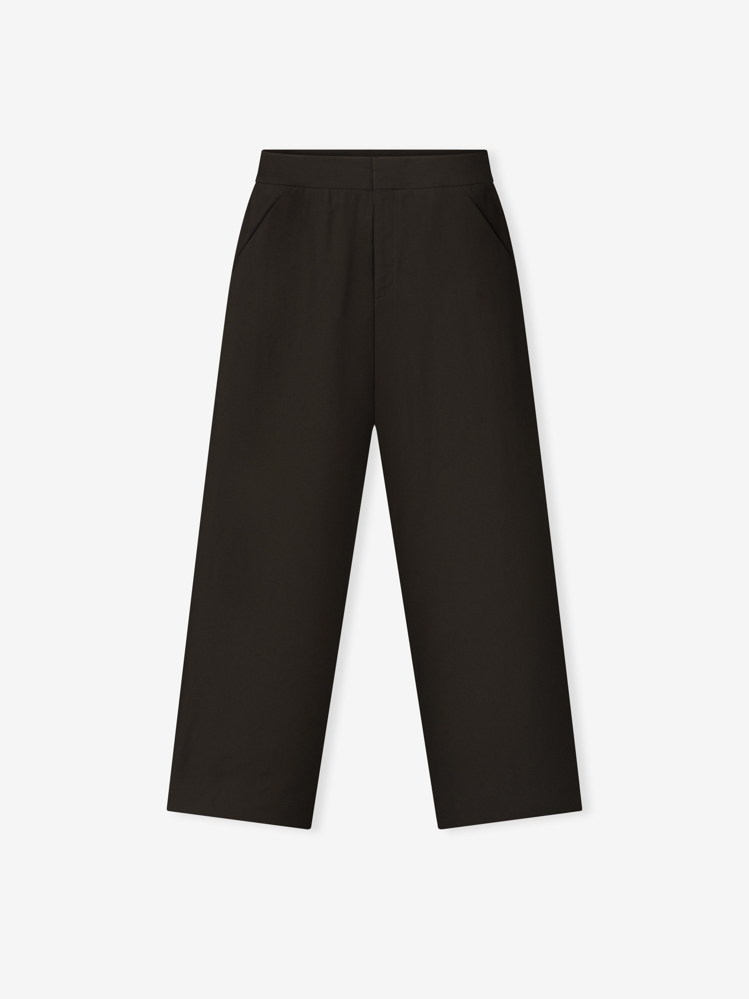 black womens worker pants with straight leg silhouette and clean minimal design against white background