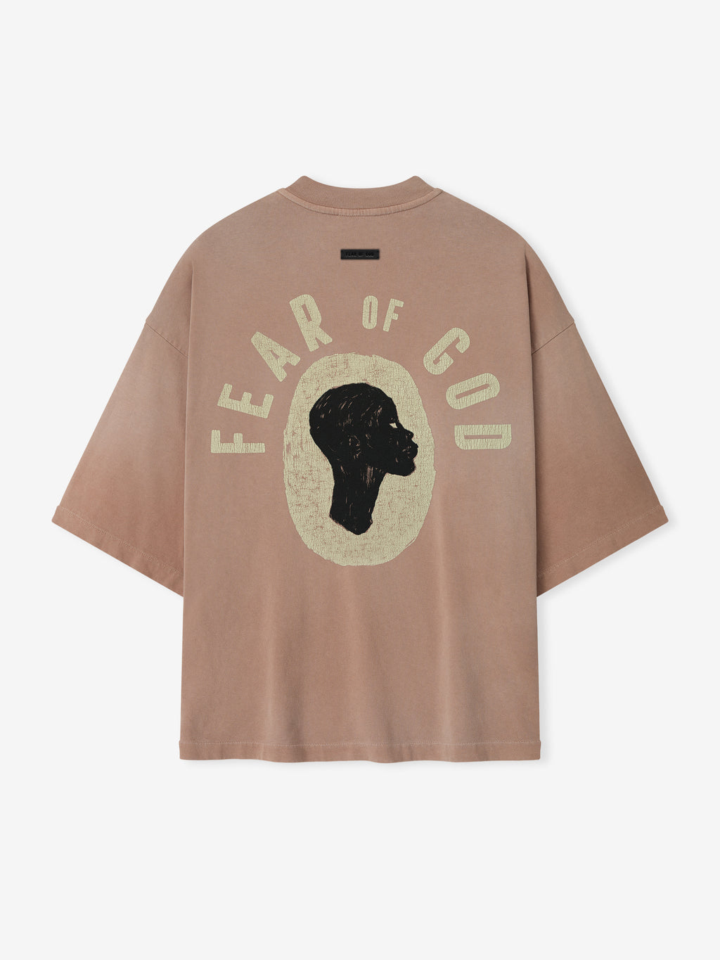 Back view of dune pearl Liberation Now Tee with cream silhouette frame and bold distressed black head profile graphic centered on back