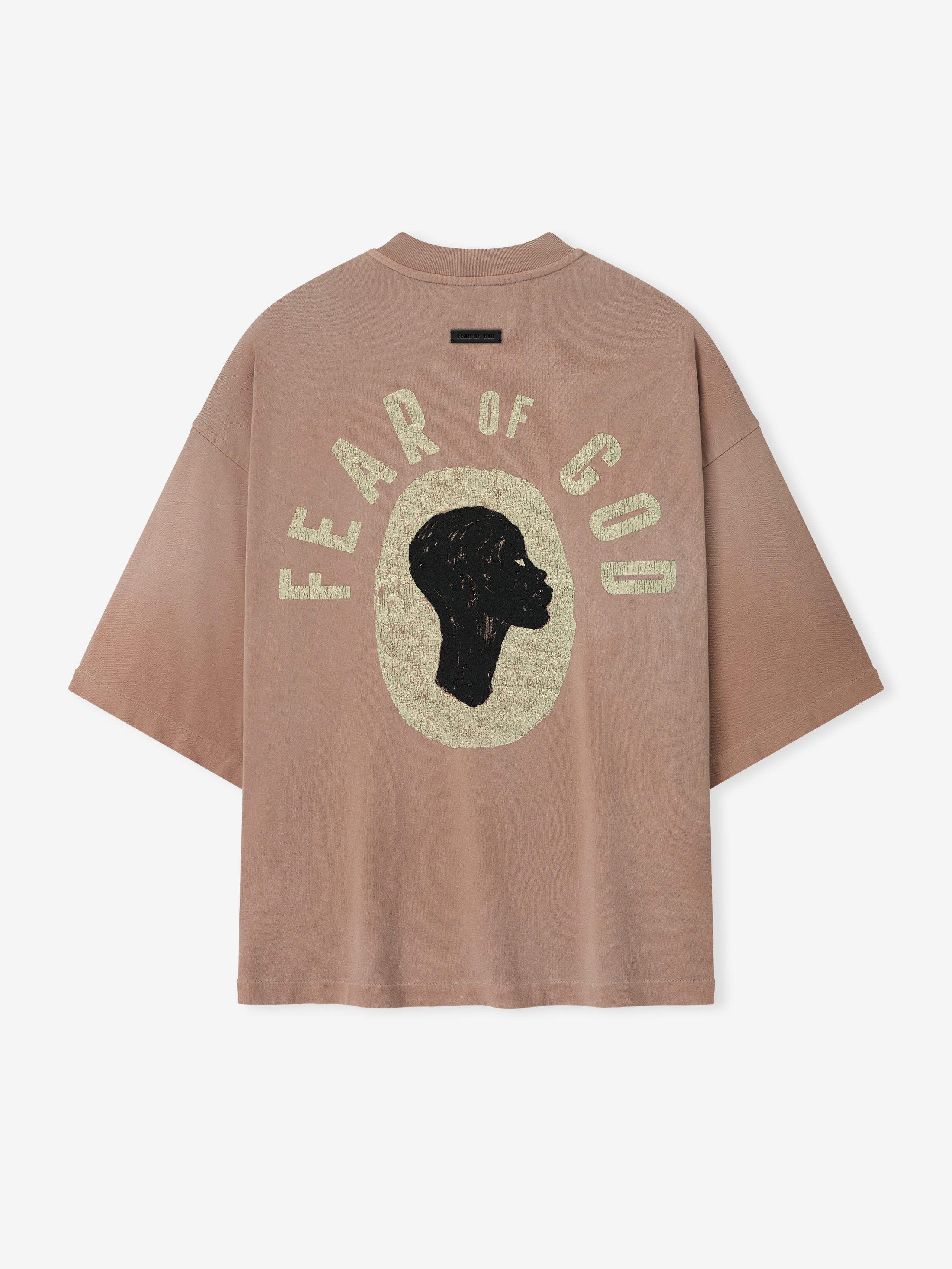 Back view of dune pearl Liberation Now Tee with cream silhouette frame and bold distressed black head profile graphic centered on back