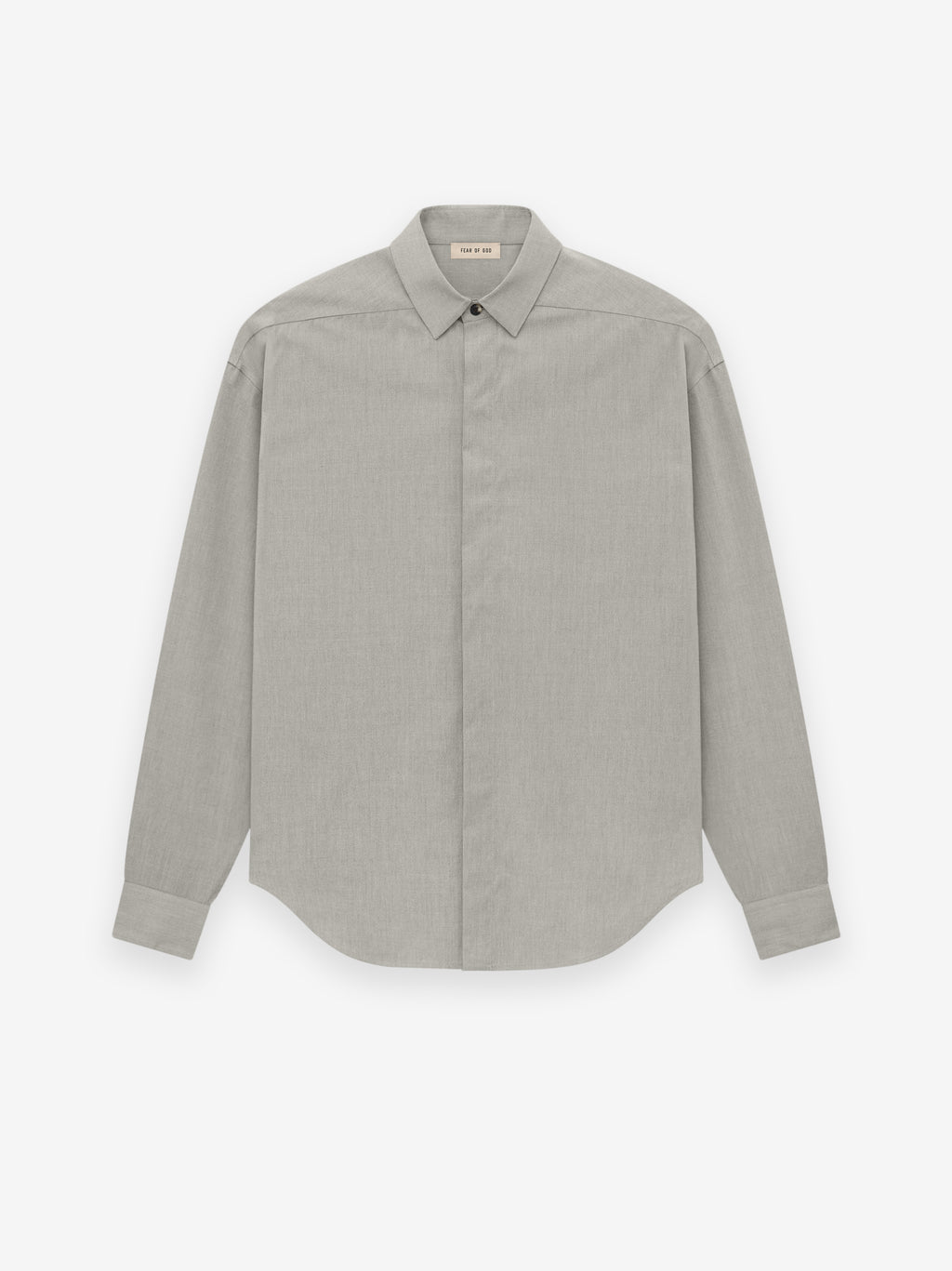 Front view of light grey Oxford button-down shirt with long sleeves and classic collar on white background