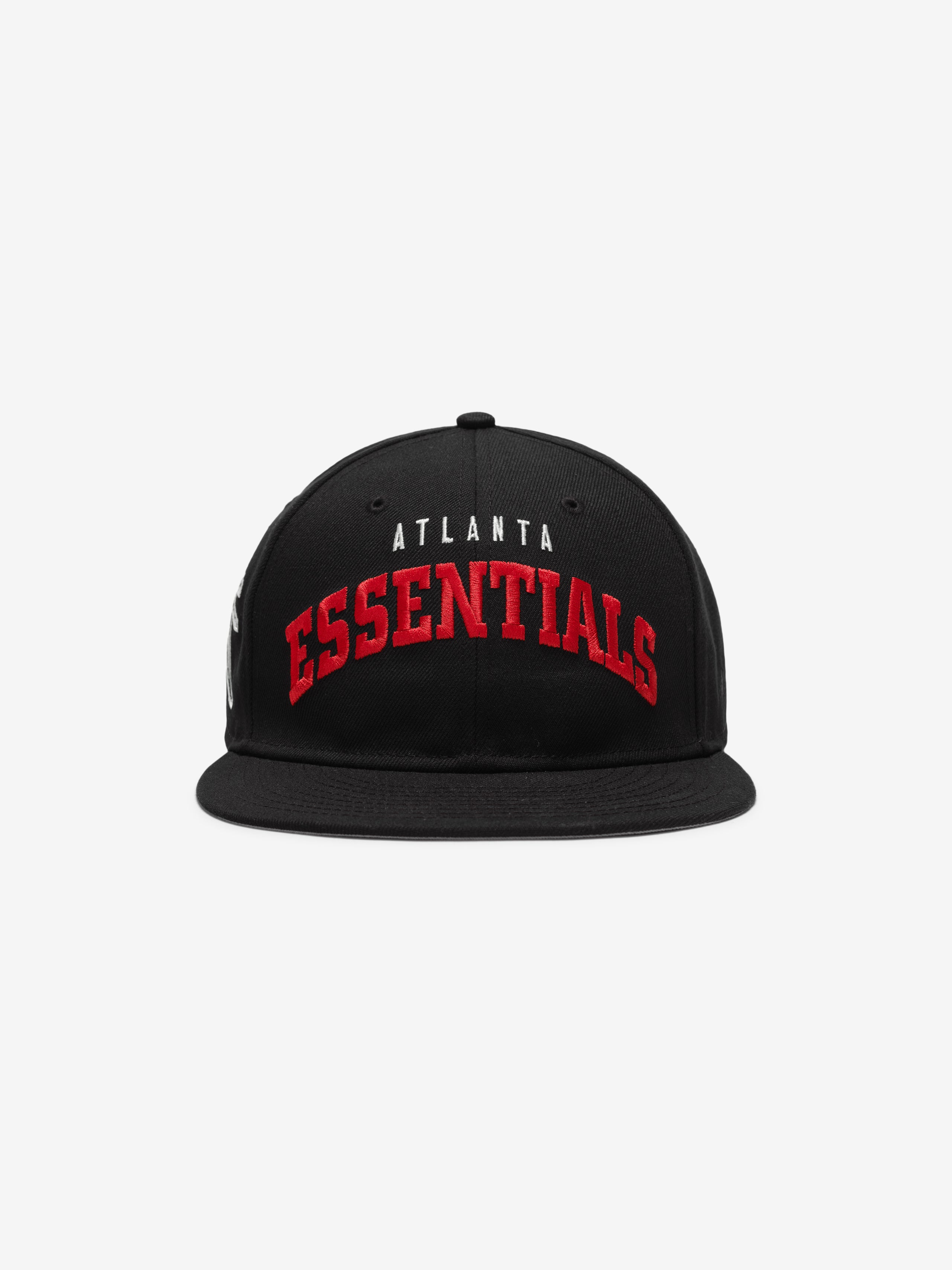 Front view of black Falcons 9Fifty RC Snapback featuring red Atlanta Essentials embroidery on crown panel, gallery image 0
