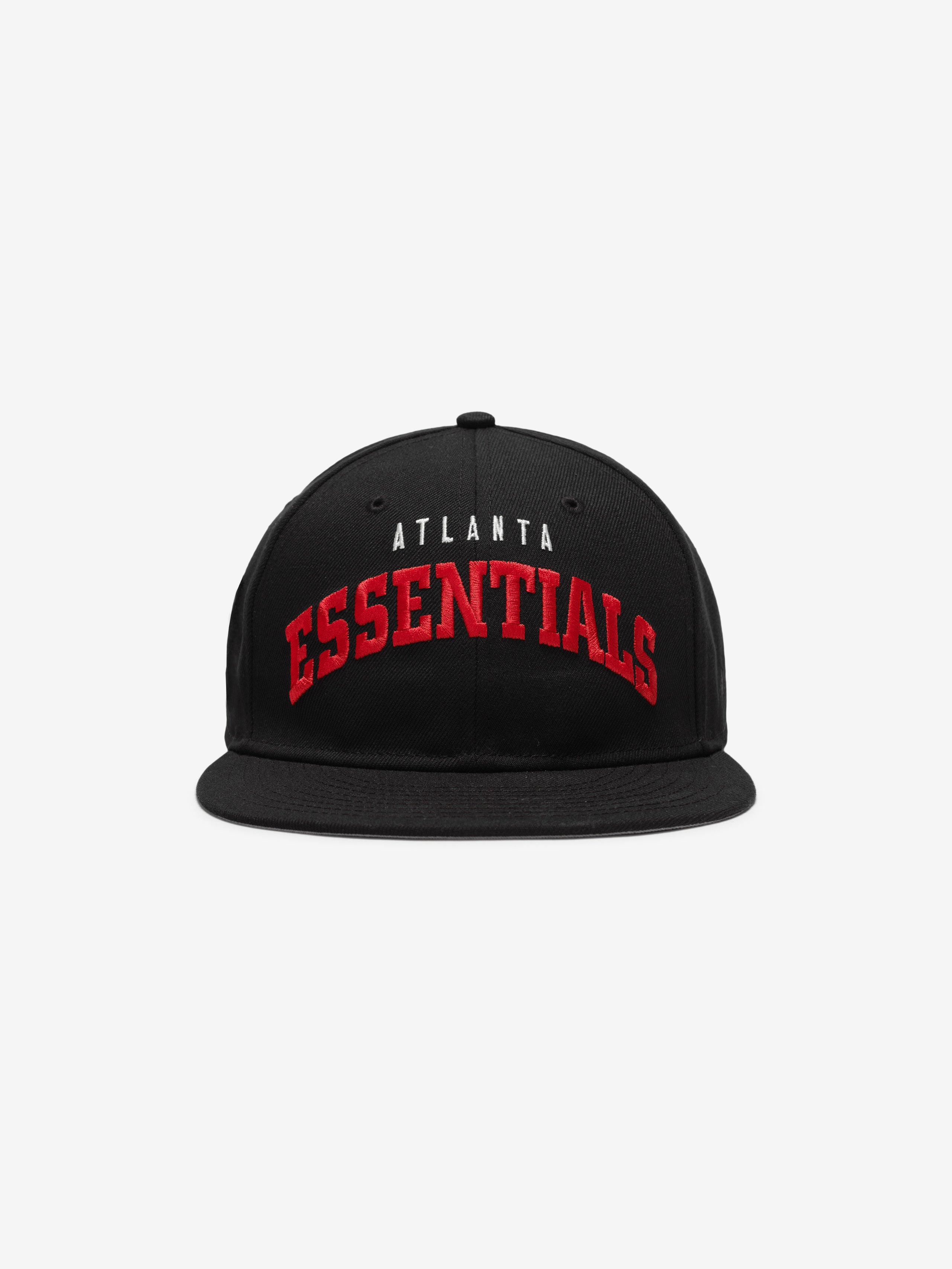 Front view of black Falcons 9Fifty RC Snapback featuring red Atlanta Essentials embroidery on crown panel, gallery image 0