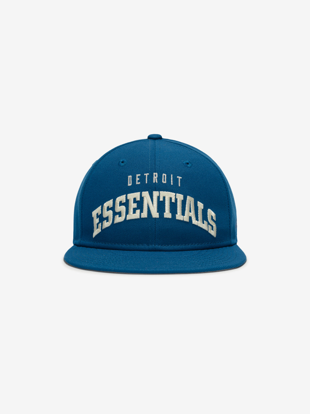 Front view of blue Lions 9Fifty RC Snapback with curved white Detroit Essentials embroidery, gallery image 0 FOG_950RC_31974_DETLIO-SEB_1.jpg