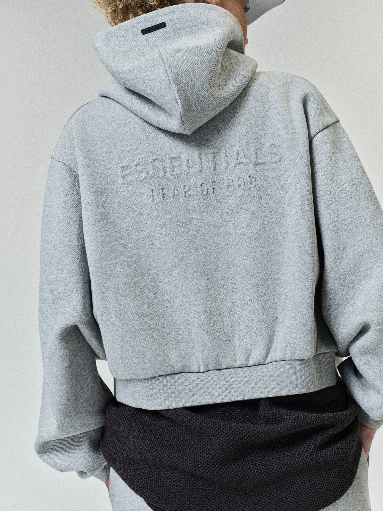 Womens Embossed FW26 Cropped Zip-Up Hoodie