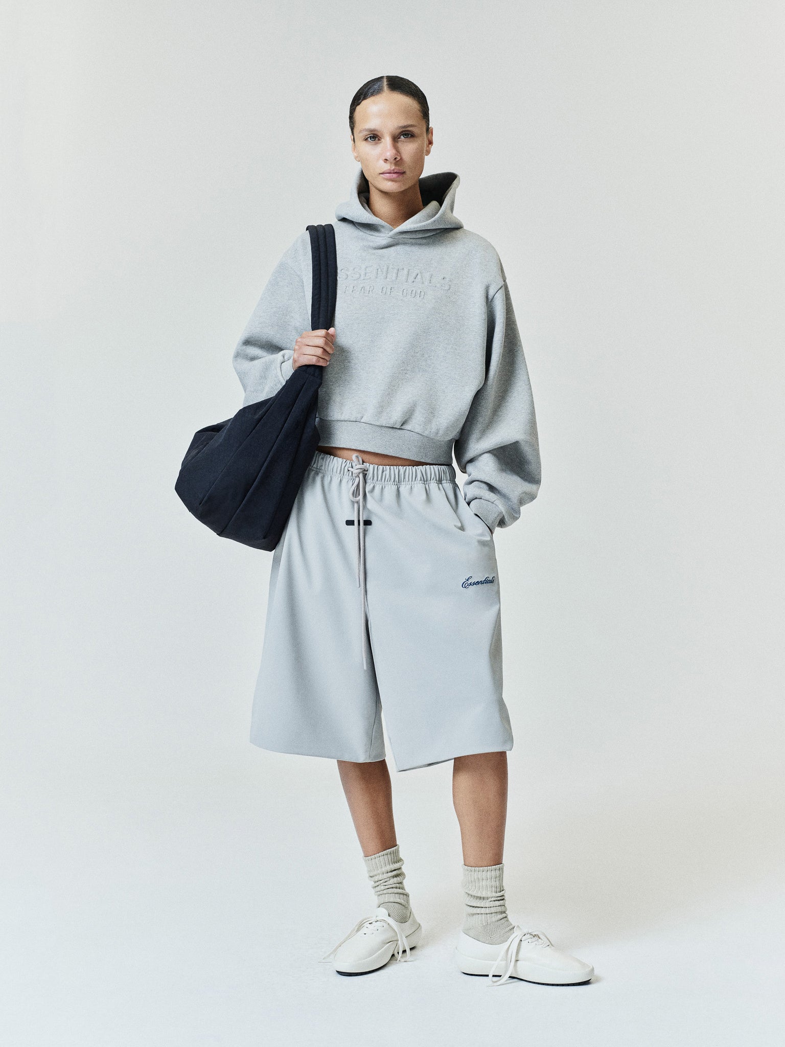Womens Embossed FW26 Modern Cropped Hoodie