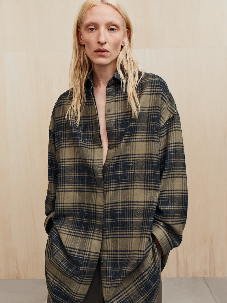 Womens Flannel Relaxed Shirt Grey/Clay / XS view 8