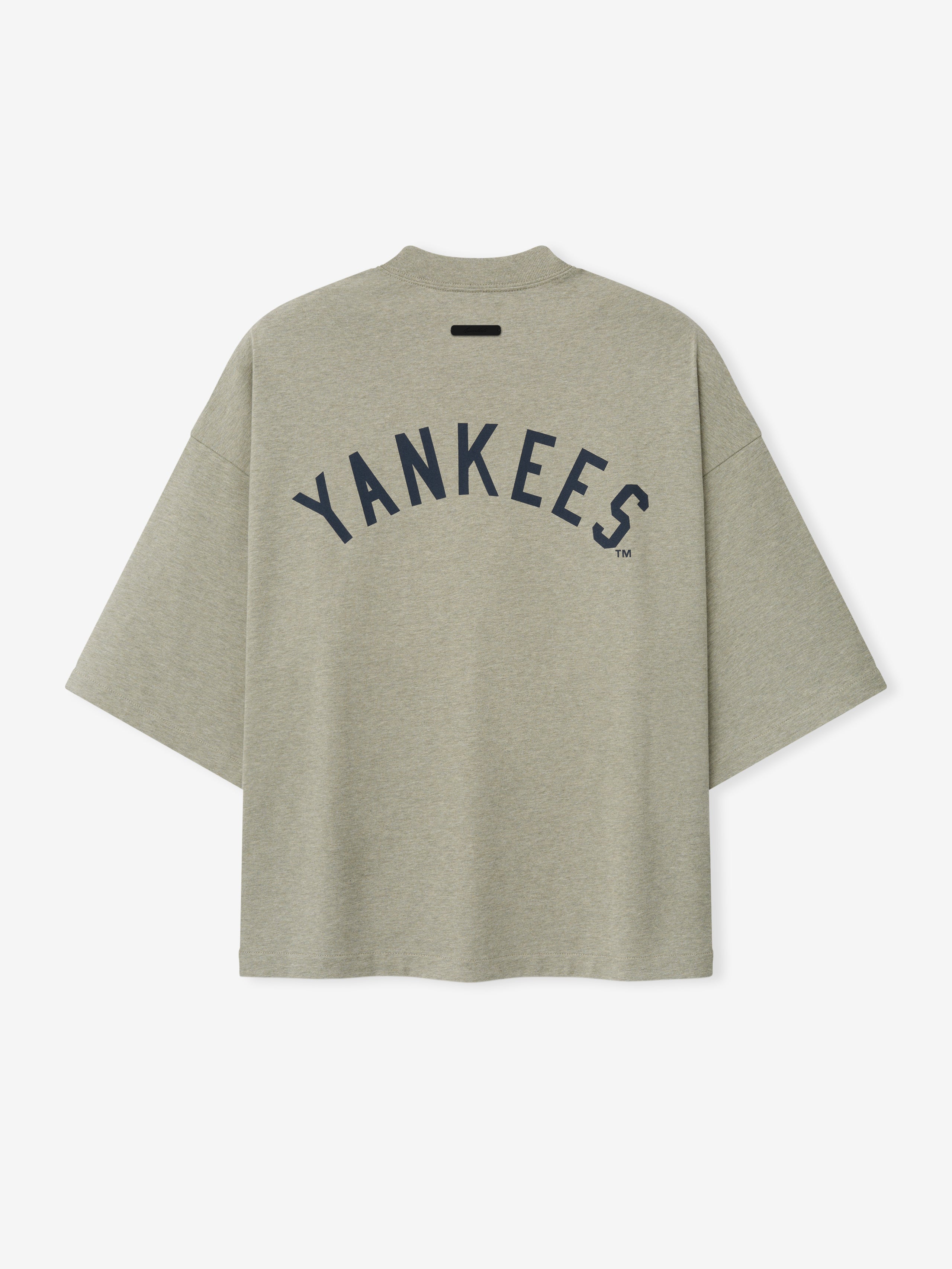 Grey t-shirt with 'Yankees' text on a white background