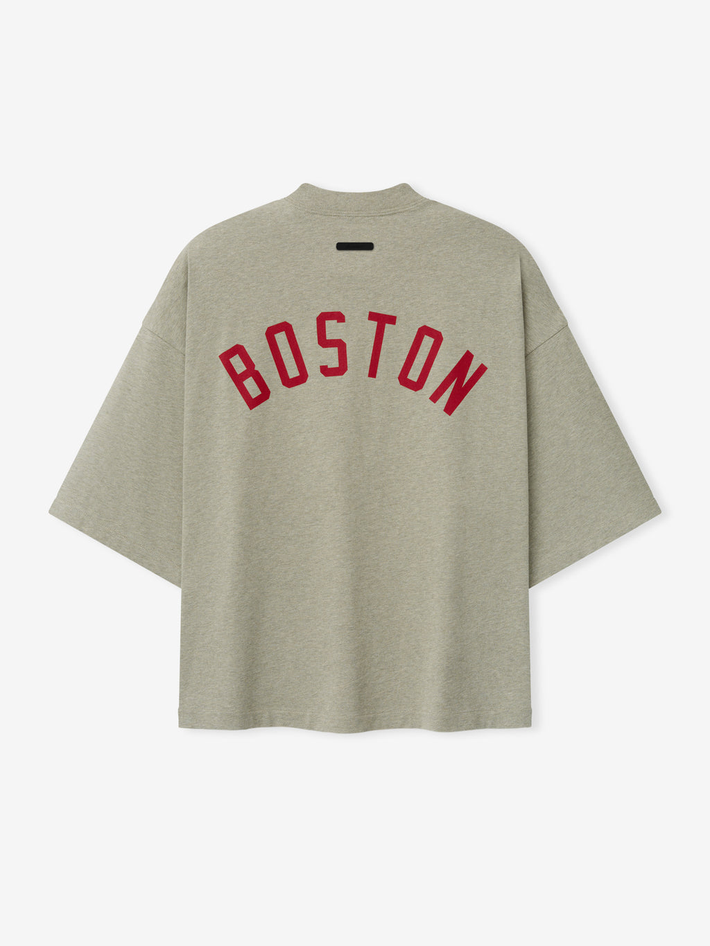 Red Sox Merch Tee in a muted seal heather fabric featuring bold red "BOSTON" lettering in an arched design on the back, crafted from soft, casual cotton material.