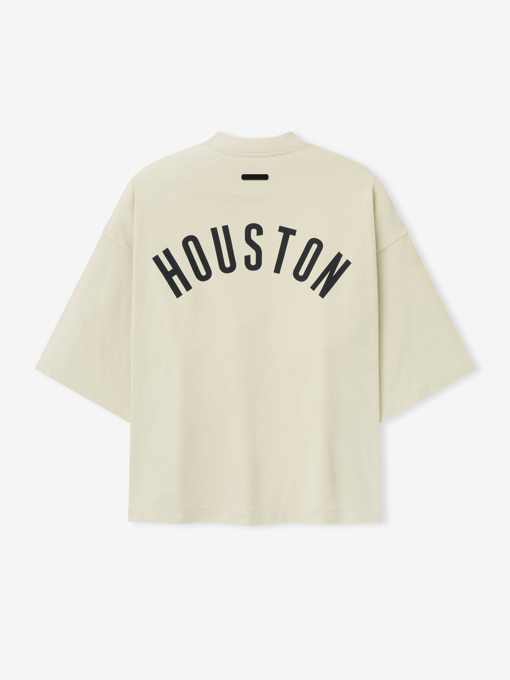 Astros Merch Tee in a soft sandstone shade with a relaxed fit, featuring bold black "HOUSTON" lettering arched across the back for a casual tops option.