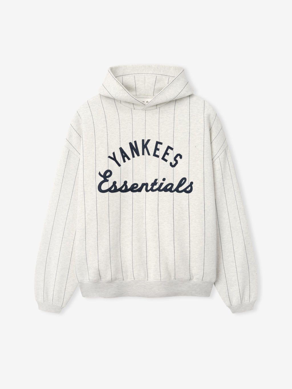 Striped hoodie with 'Yankees Essentials' text on a white background