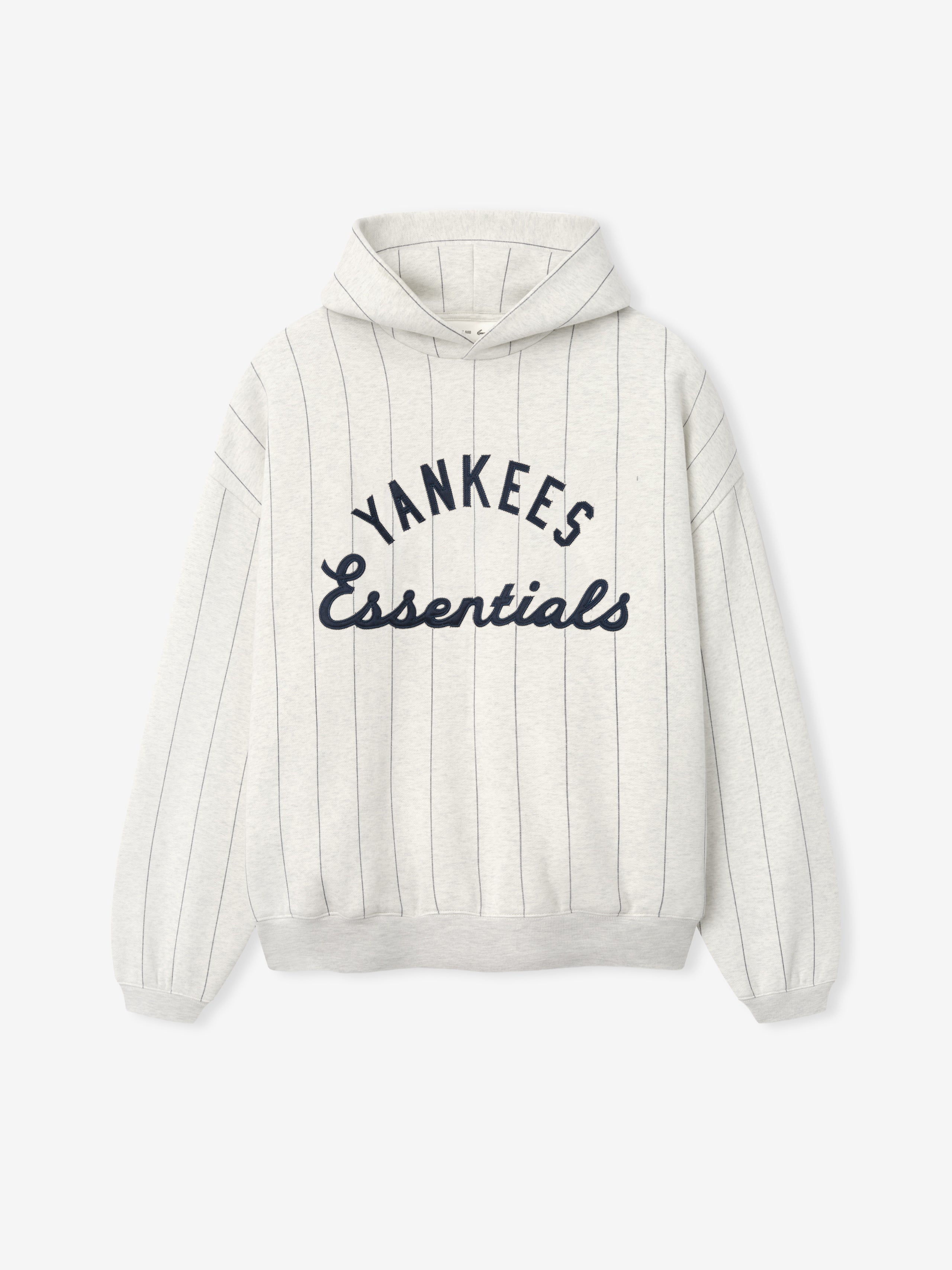 Striped hoodie with 'Yankees Essentials' text on a white background