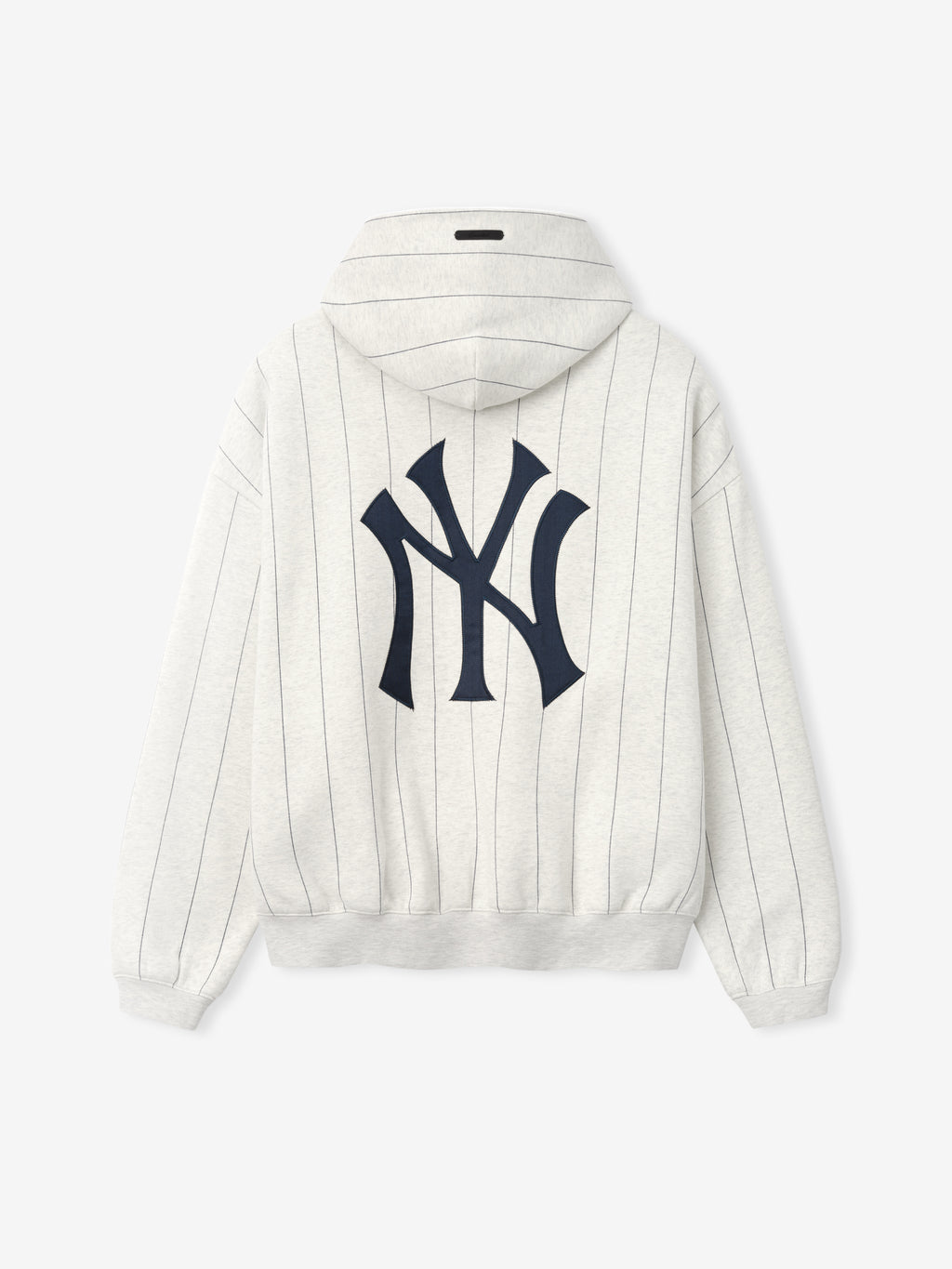 White pinstripe hoodie with New York Yankees logo on a white background