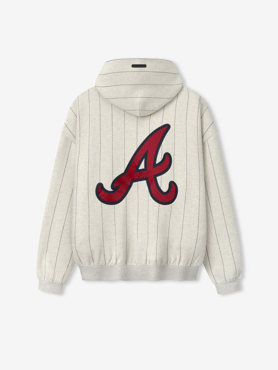 Braves Sport Hoodie Oatmeal Heather W Dark Sapphire Pinstripes / XS view 2