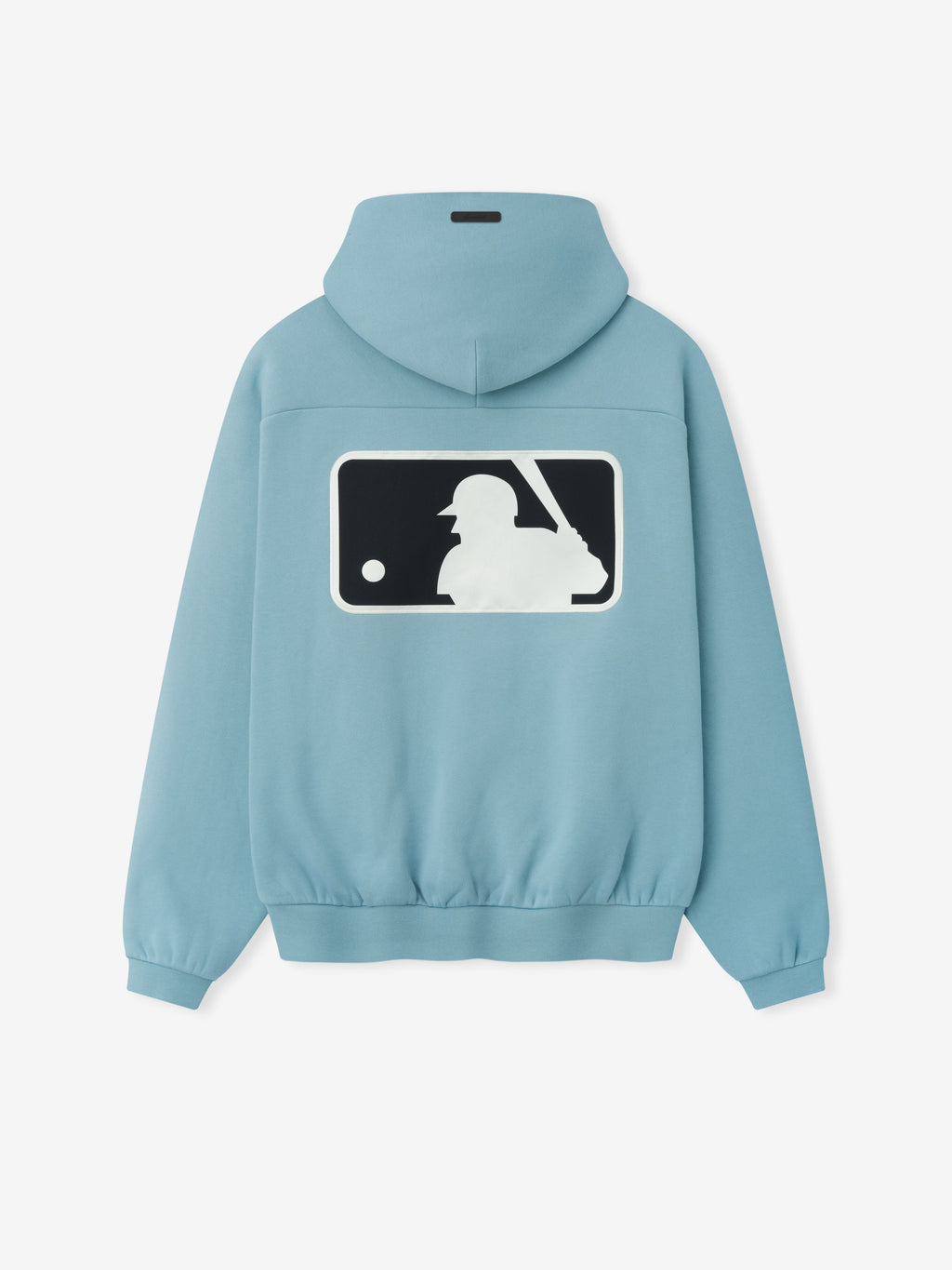 Mlb Raglan Sport Hoodie in muted blue with a large contrasting white and black silhouette of a baseball batter graphic centered on the back, designed as versatile outerwear.