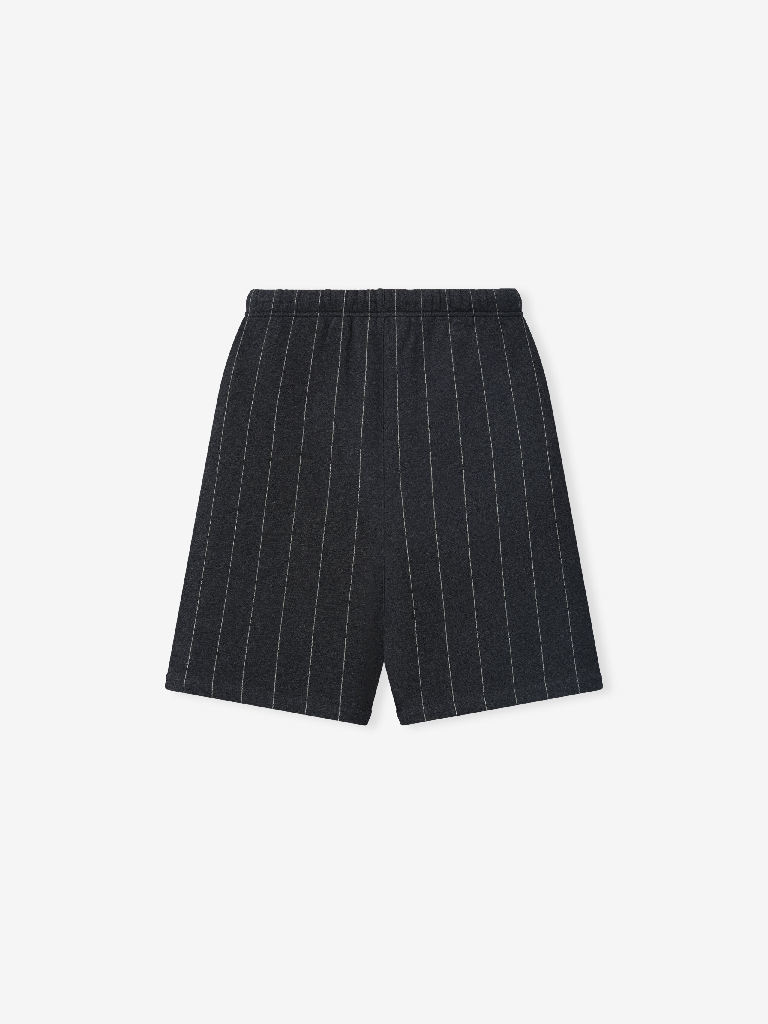 White Sox 90's Sweatshort in a dark heather shade with thin white vertical pinstripes, featuring an elastic waistband for a relaxed fit and casual style bottom.