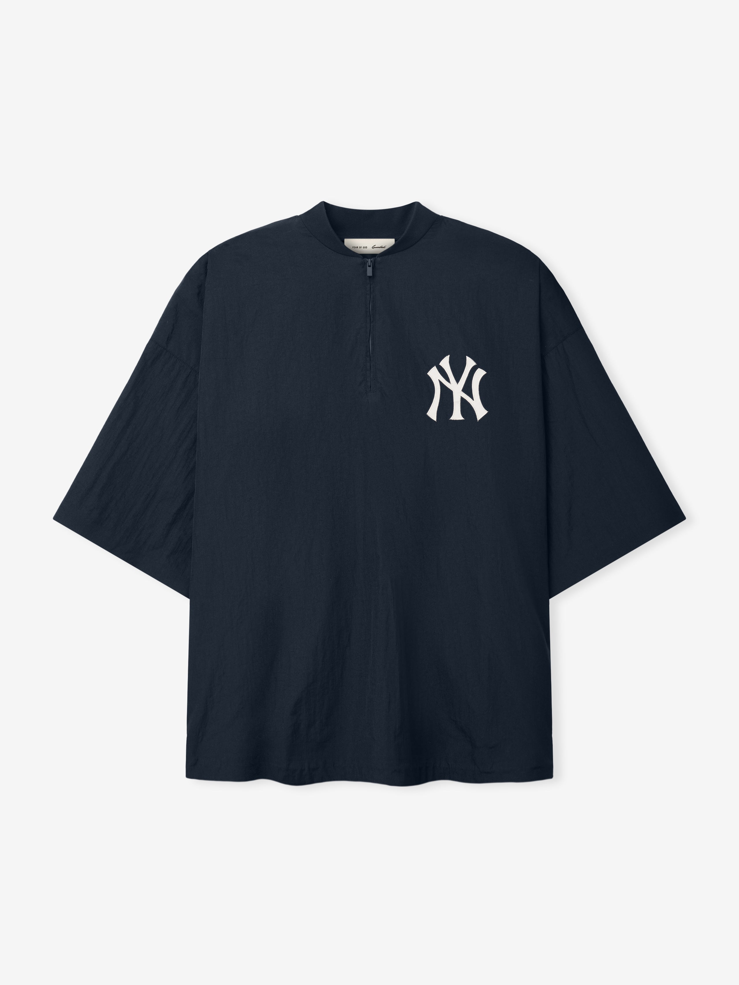 Yankees 3/4 Sleeve Pullover in deep navy featuring a relaxed fit with quarter zip detail and white Yankees emblem on soft, lightweight fabric top.
