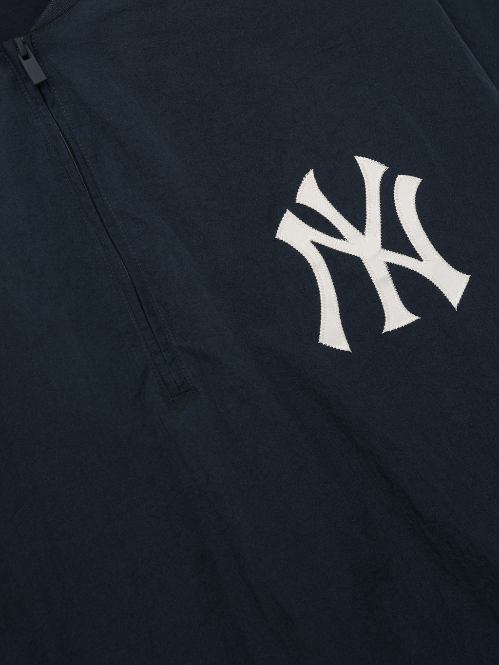 Yankees 3/4 Sleeve Pullover in deep navy featuring a half-zip front and a white stitched Yankees logo on lightweight fabric top designed for casual wear.