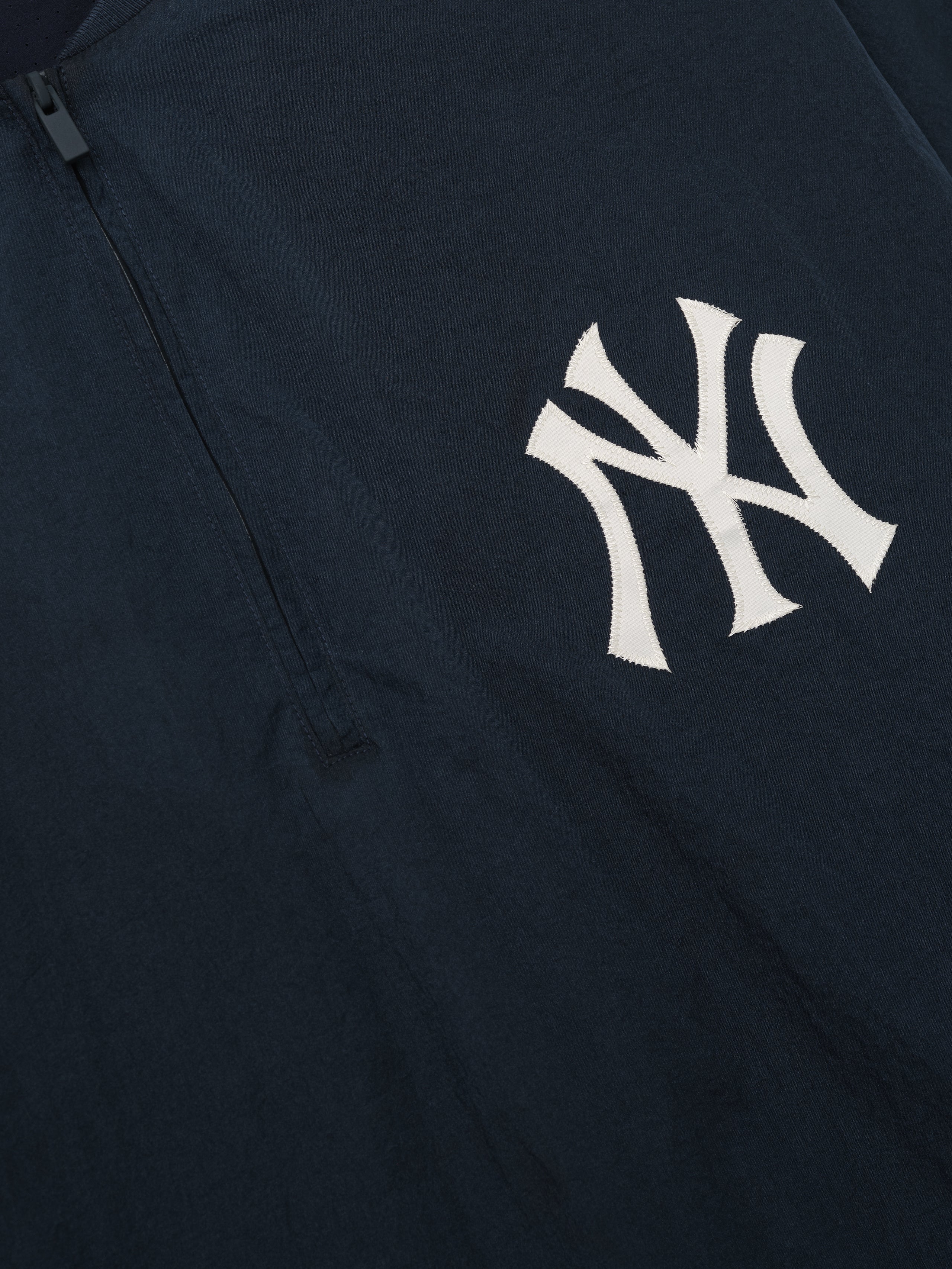 Yankees 3/4 Sleeve Pullover in deep navy featuring a half-zip front and a white stitched Yankees logo on lightweight fabric top designed for casual wear.