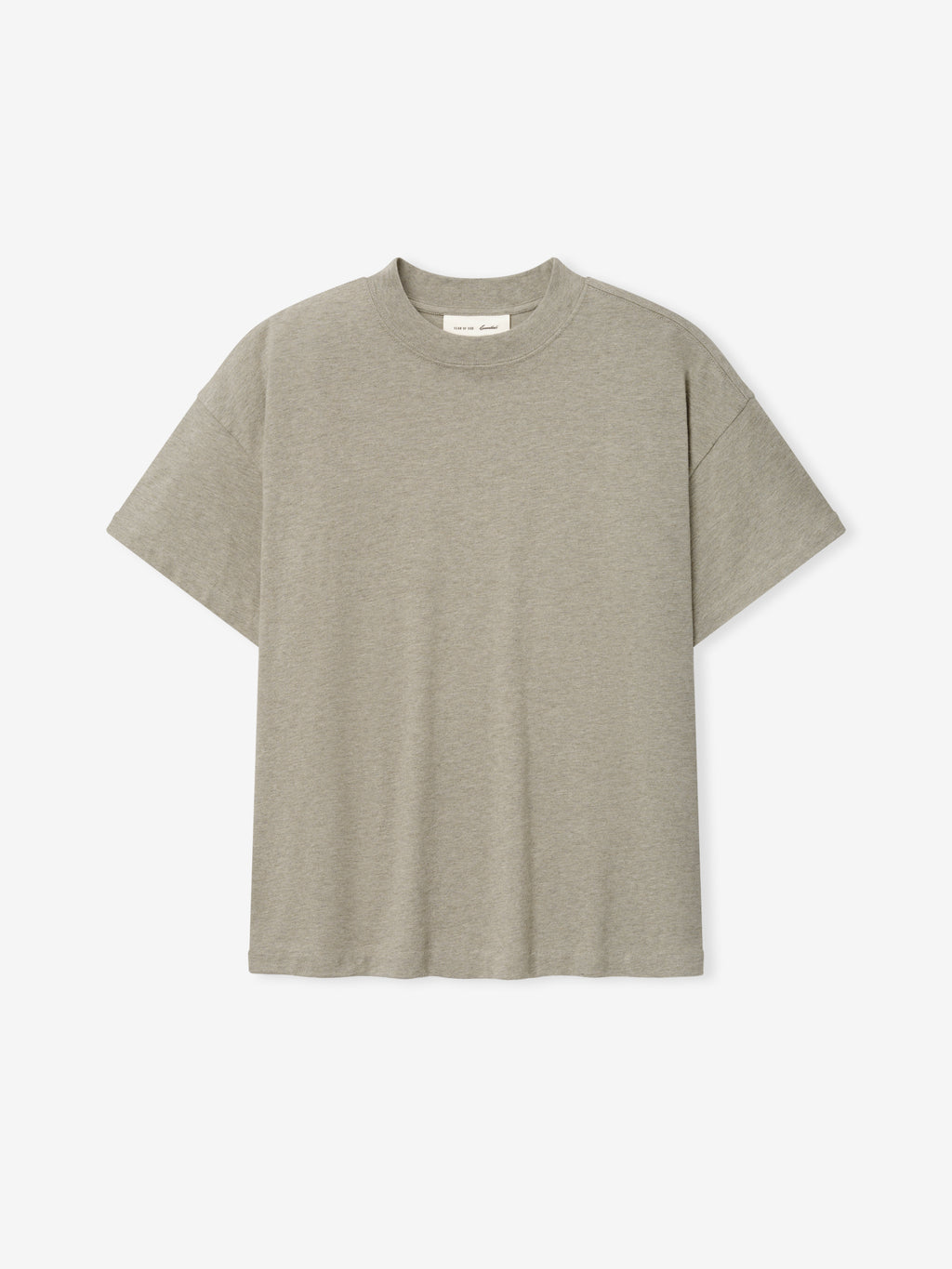 Tri-Blend Essential Tee (Slim) in a muted warm gray shade featuring a crew neck and relaxed short sleeves for a modern, minimalist casual top option.