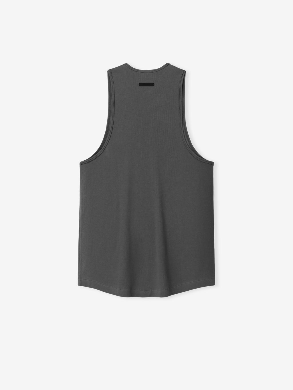Ribbed Essential Tank in a deep iron grey shade, featuring a smooth knit fabric with wide armholes and a relaxed fit for a comfortable casual tops option.