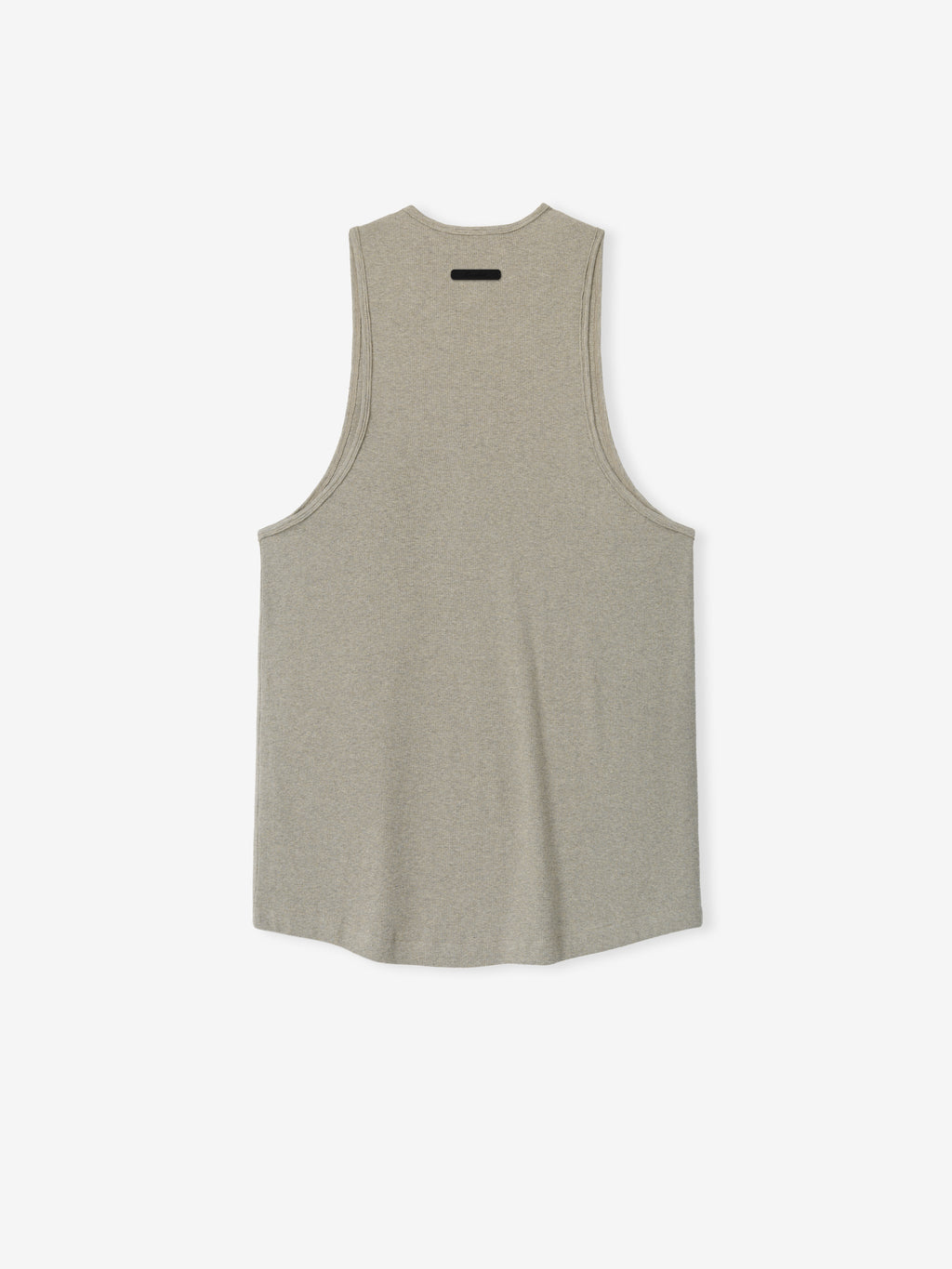 Ribbed Essential Tank in a soft heathered neutral tone, featuring a finely textured knit fabric with a relaxed silhouette and a racerback design for easy layering and casual wear.