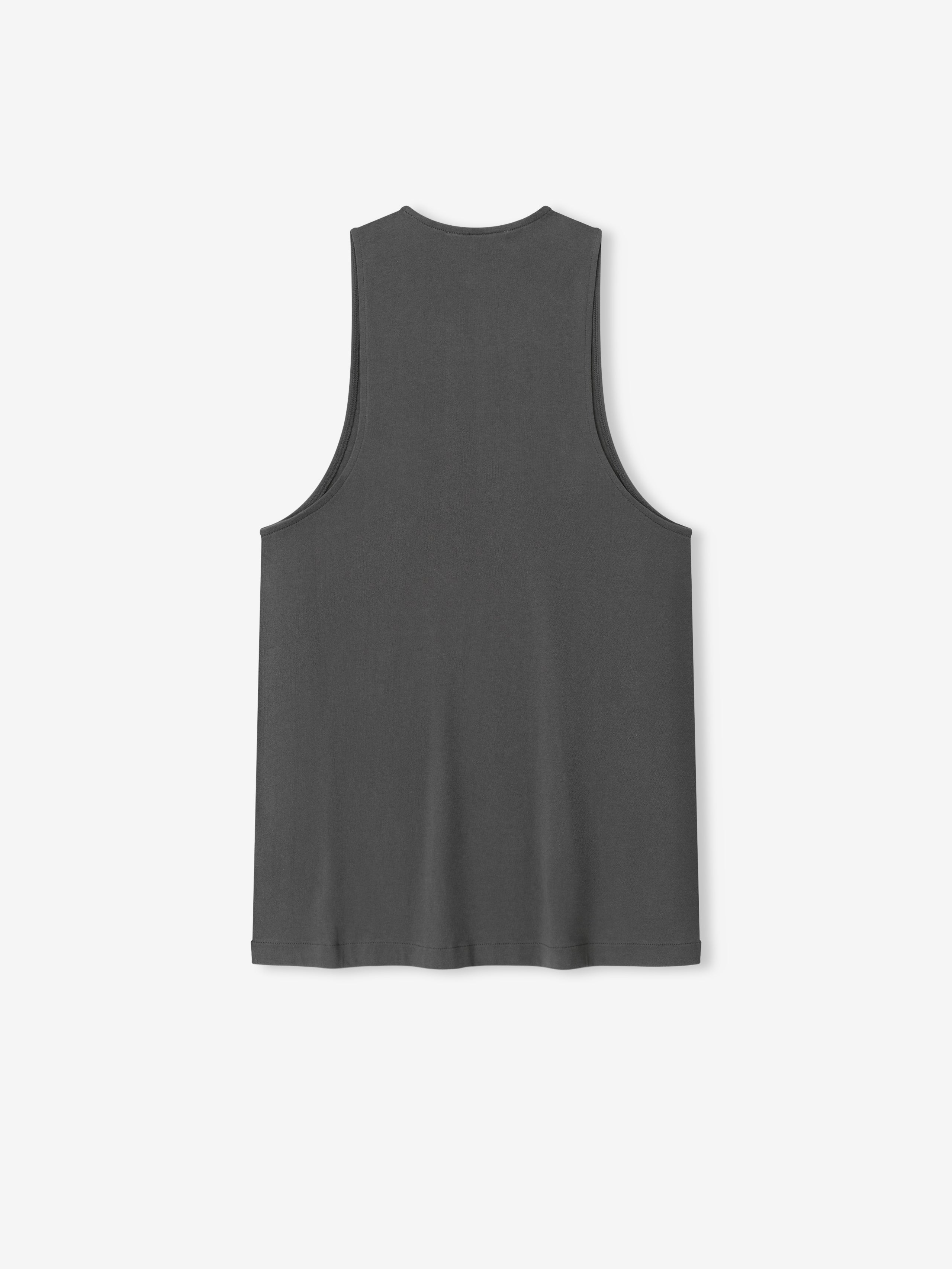 Essential Tank in a dark iron grey shade featuring a sleeveless silhouette with a rounded neckline, designed for a comfortable and versatile casual top.