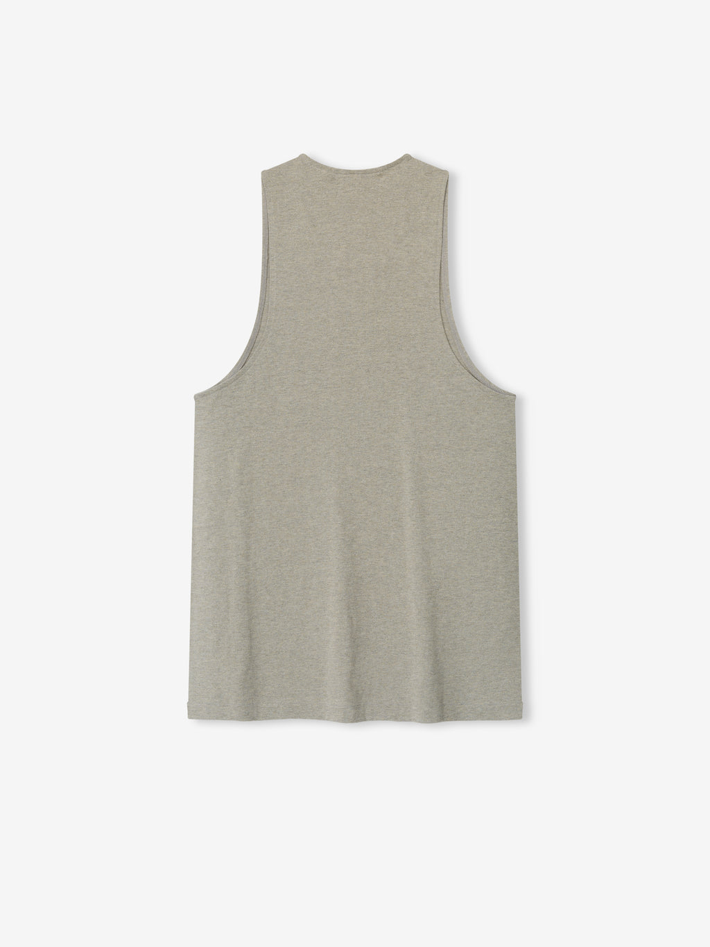 Essential Tank in a soft muted taupe hue with a sleeveless cut and wide armholes, designed for a relaxed fit and comfortable casual layering top.