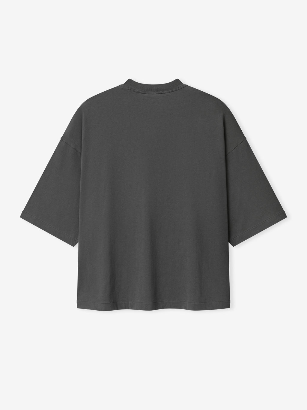 Merch Tee (Boxy) in iron grey featuring a relaxed boxy silhouette with dropped shoulders and a clean back design for a minimalist and contemporary casual top.