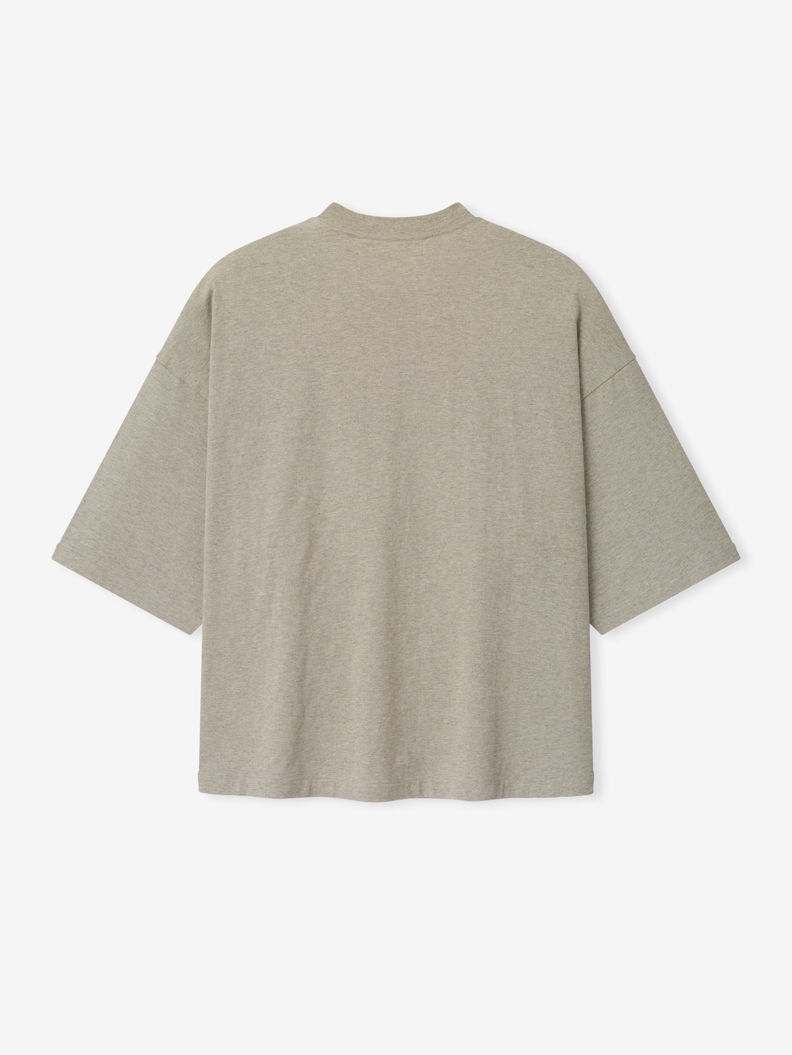 Merch Tee (Boxy) in soft seal heather fabric featuring an oversized boxy silhouette with dropped shoulders and wide short sleeves for a relaxed, minimalist casual top.
