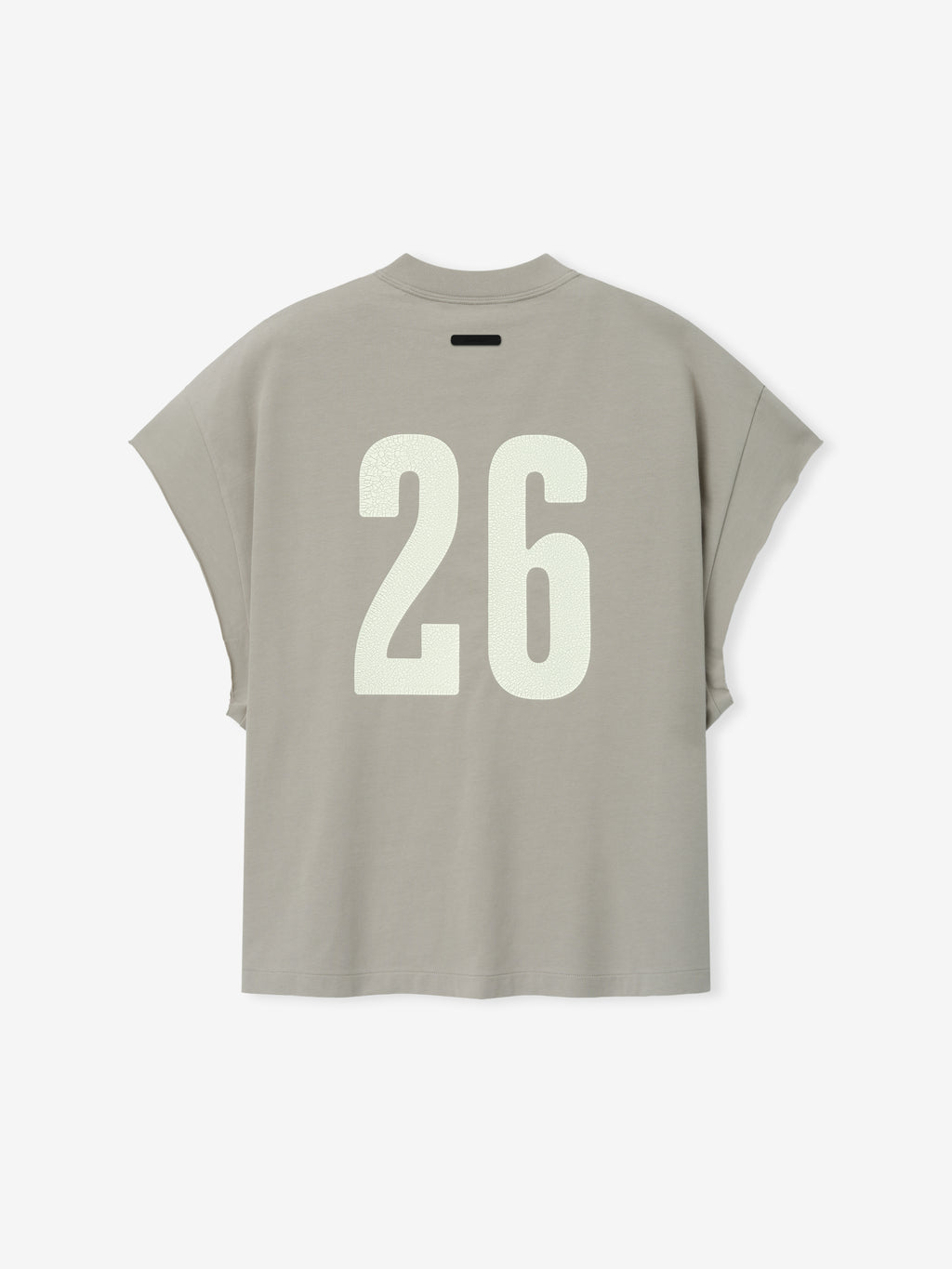Cut Off 90'S Tee in a muted grayish-beige tone showcasing a large textured off-white number 26 on the back, featuring a relaxed fit with dropped, cuffed short sleeves.