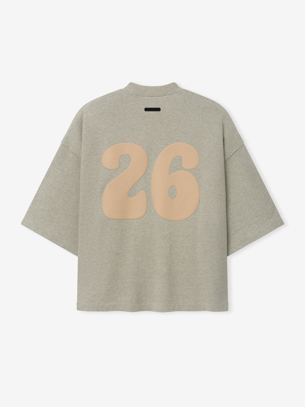 Heavy Jersey Merch Tee in a soft heathered seal tone with a roomy, boxy shape, featuring an oversized beige number 26 printed on the back for a laid-back sporty top.