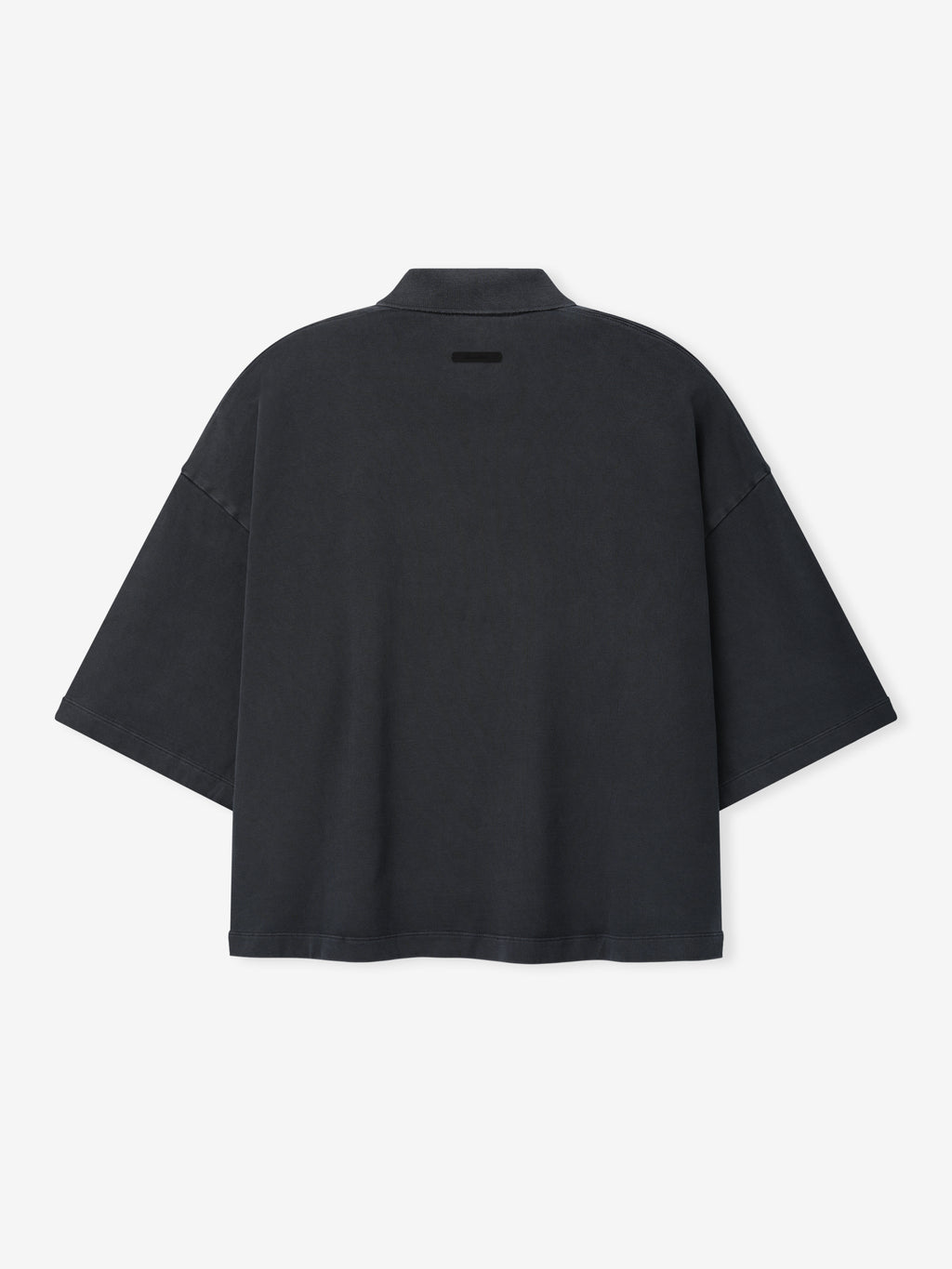 Heavy Jersey Cropped Polo in a dark washed iron grey tone, featuring a boxy fit, dropped shoulders, short wide sleeves, and a minimalistic collar for modern casual tops.