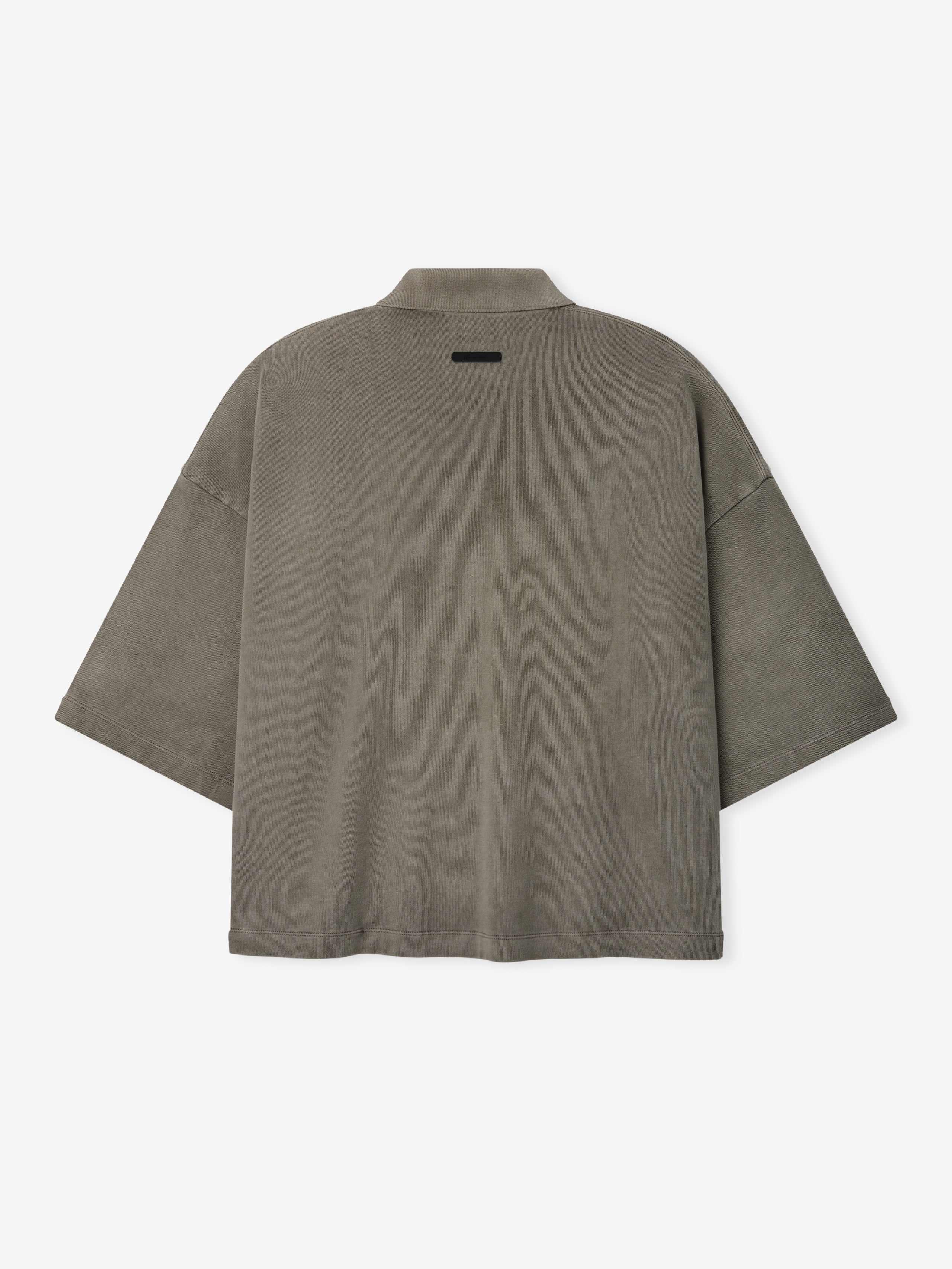 Heavy Jersey Cropped Polo in a muted washed seal shade, featuring an oversized cut with dropped shoulders and wide short sleeves, designed for relaxed casual wear.