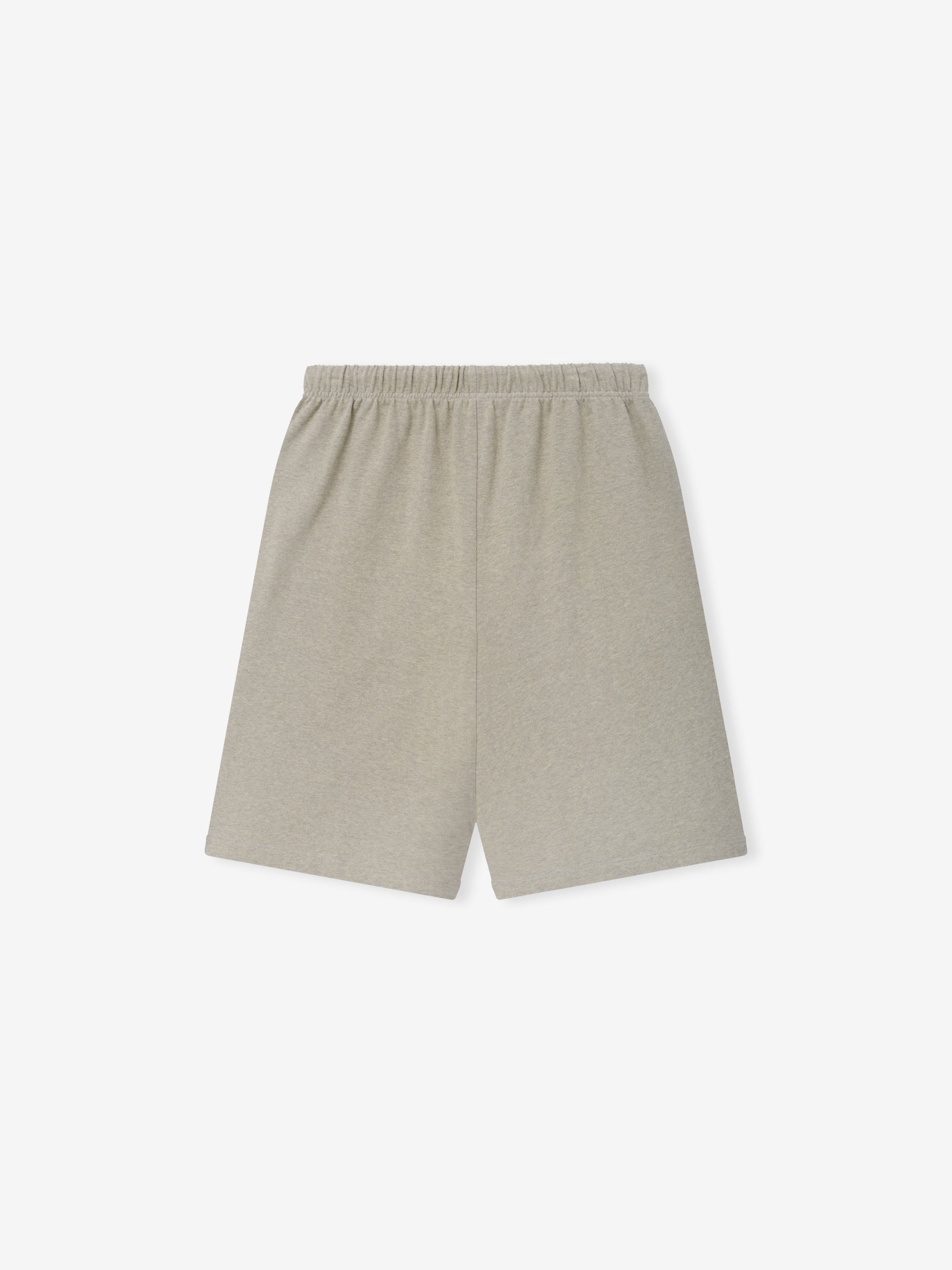 Heavy Jersey 90'S Sweatshort in a soft washed seal heather shade, featuring a relaxed fit, elastic waistband, and simple back design on casual comfortable bottoms.