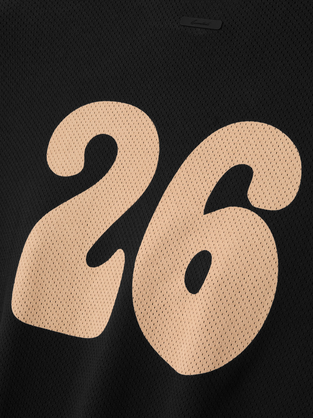 Sport Mesh Merch Long Sleeve Tee in vintage black featuring a large soft beige number 26 printed on breathable mesh fabric for a sporty casual top.