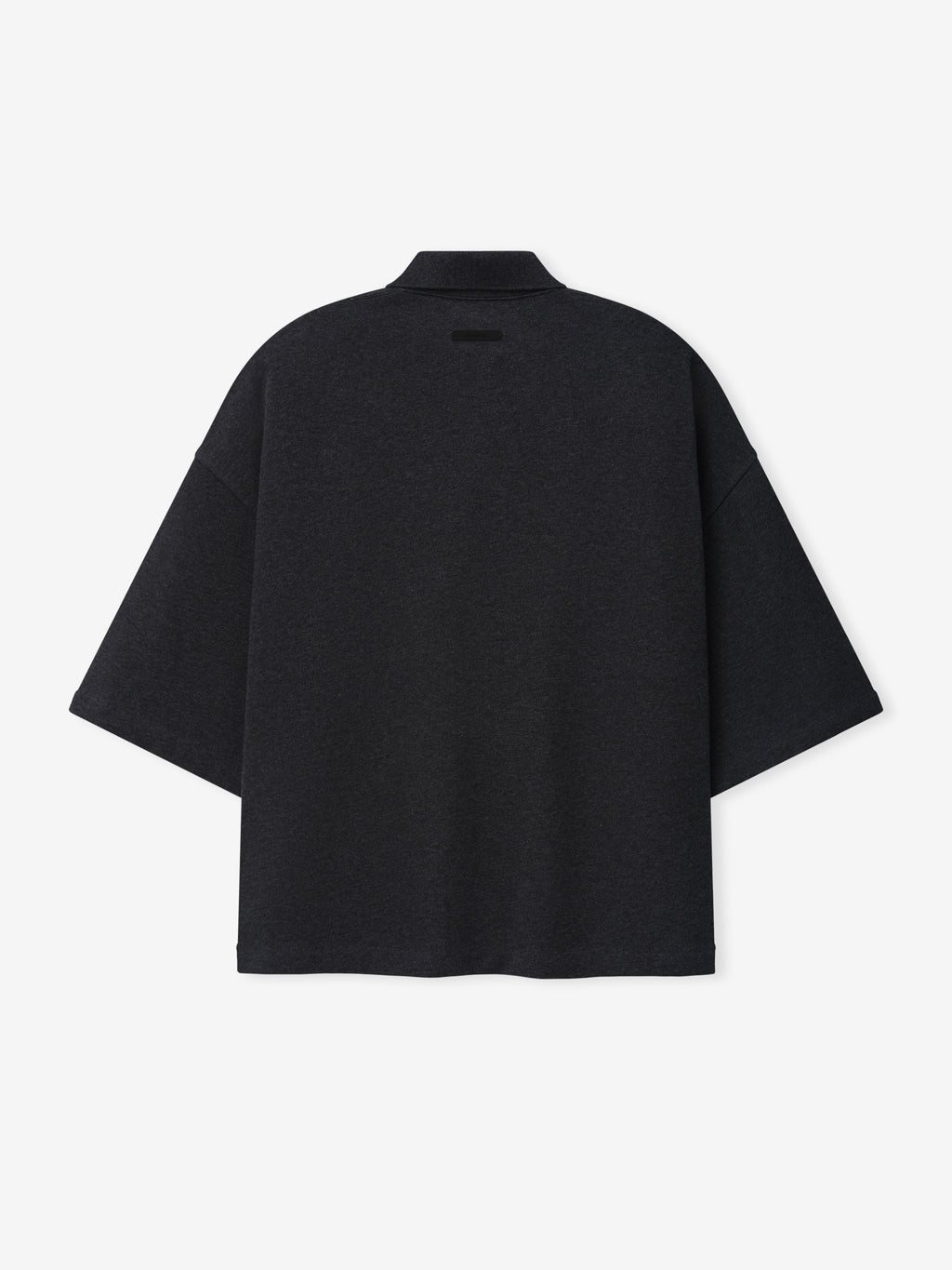 Cropped Panelled Polo in a deep charcoal shade, featuring an oversized silhouette with dropped shoulders and short sleeves, crafted from a soft fabric for a modern casual top.