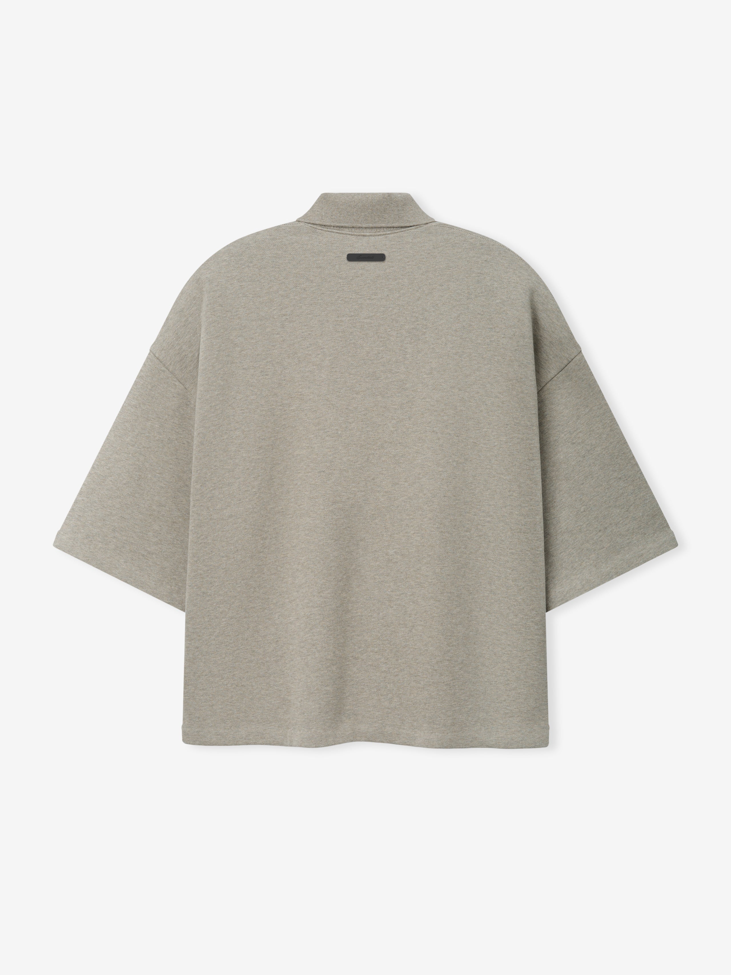 Cropped Panelled Polo in a muted seal heather tone with a relaxed, boxy fit and short sleeves, featuring a subtle collar and smooth fabric texture for modern casual tops.